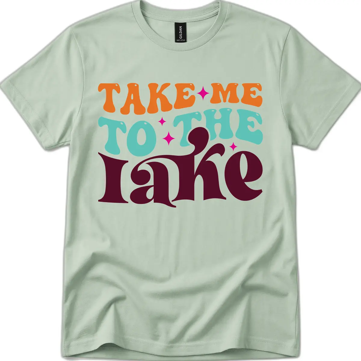 Take Me To The Lake Retro Typography T-Shirt in Sage