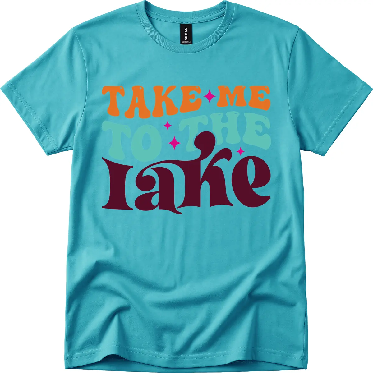 Take Me To The Lake Retro Typography T-Shirt in Tropical Blue