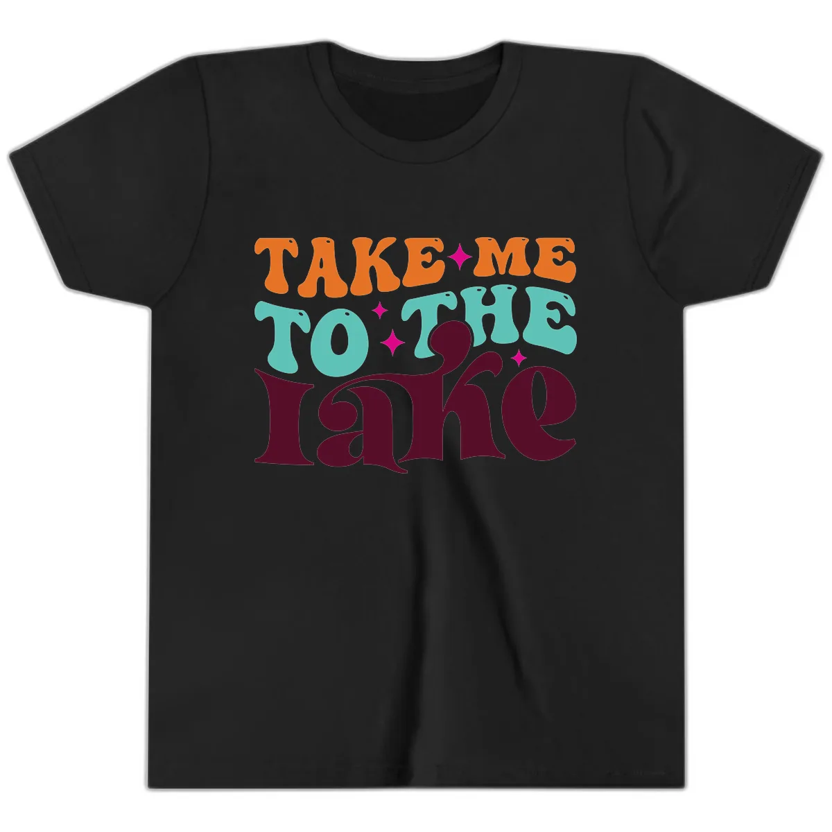 Take Me To The Lake Retro Typography Youth T-Shirt in Black