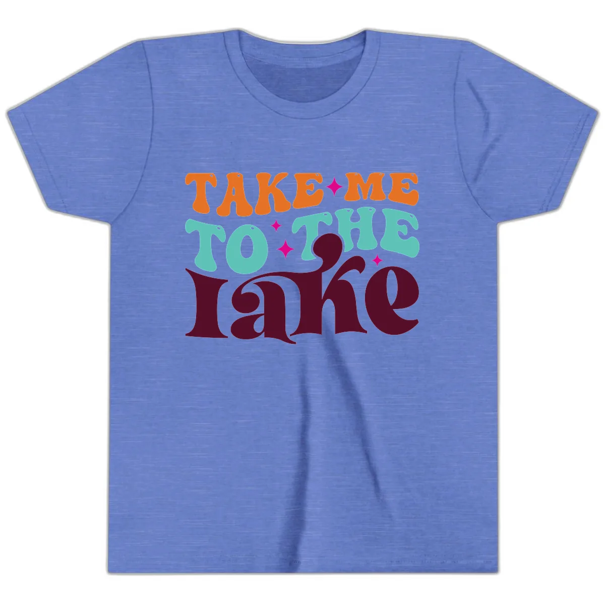 Take Me To The Lake Retro Typography Youth T-Shirt in Heather Columbia Blue