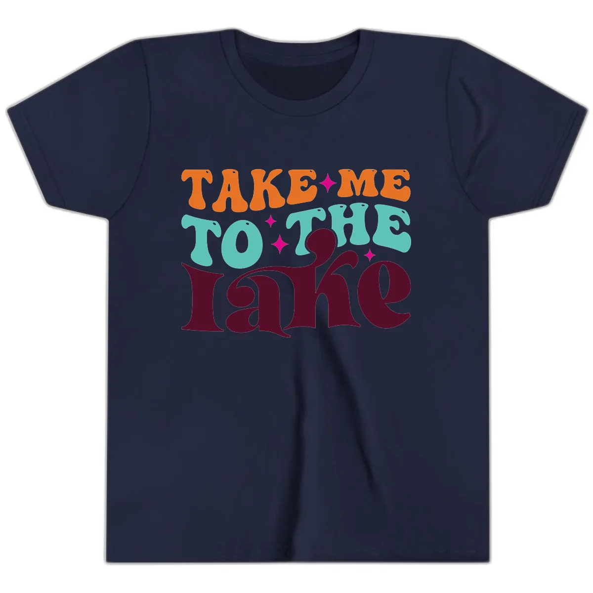 Take Me To The Lake Retro Typography Youth T-Shirt in Navy