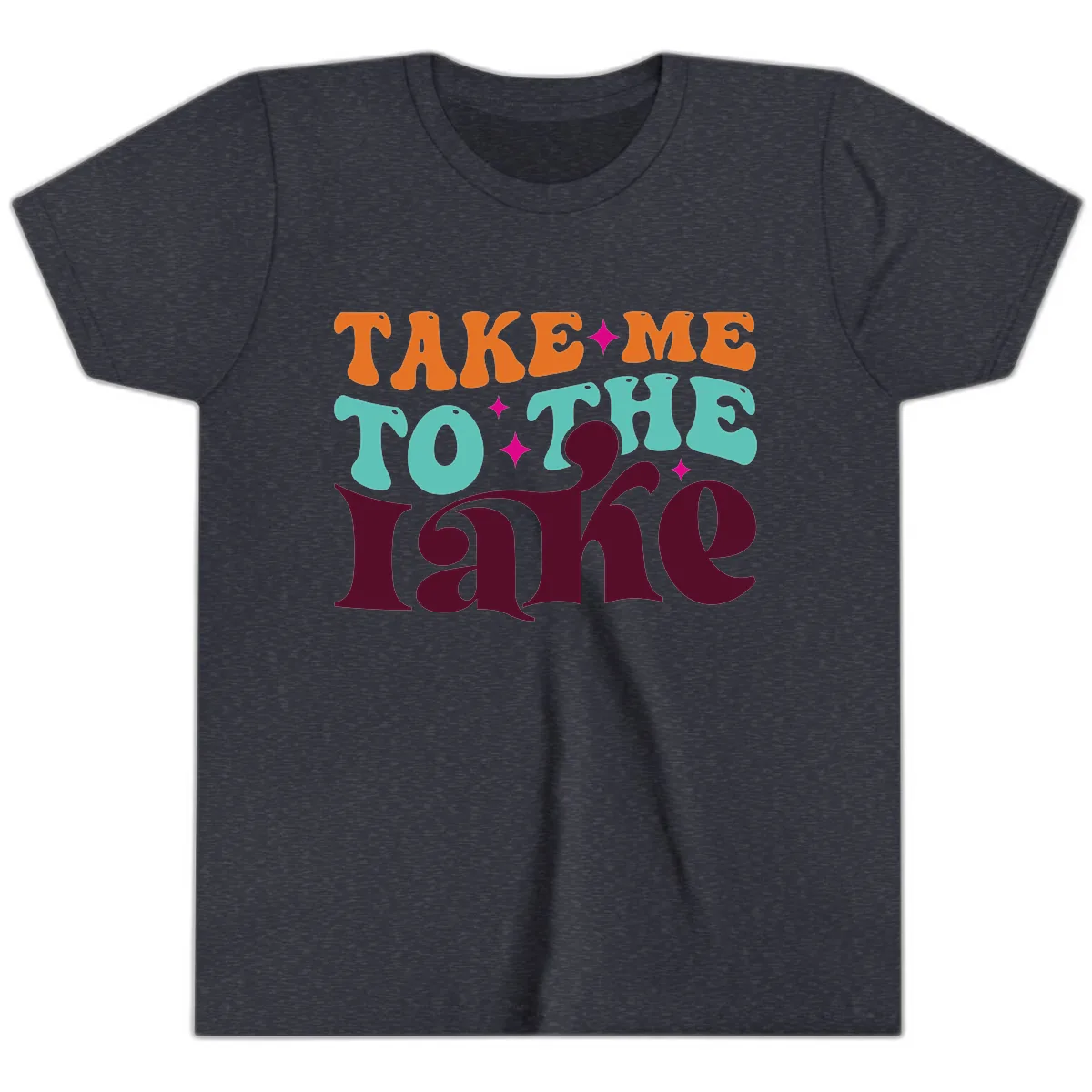 Take Me To The Lake Retro Typography Youth T-Shirt in Heather Navy