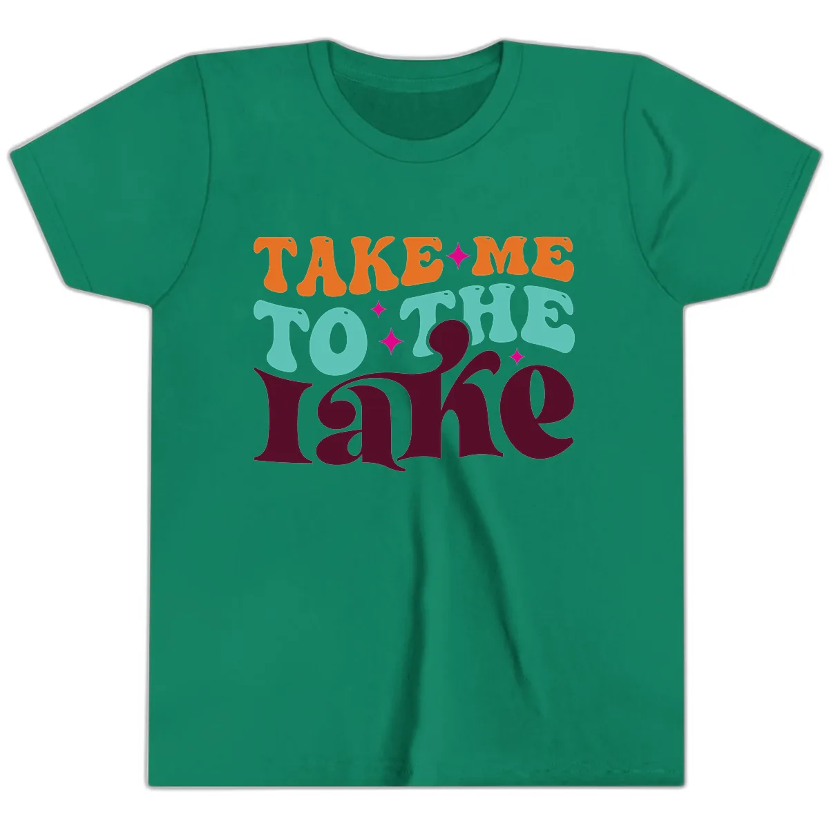 Take Me To The Lake Retro Typography Youth T-Shirt in Kelly