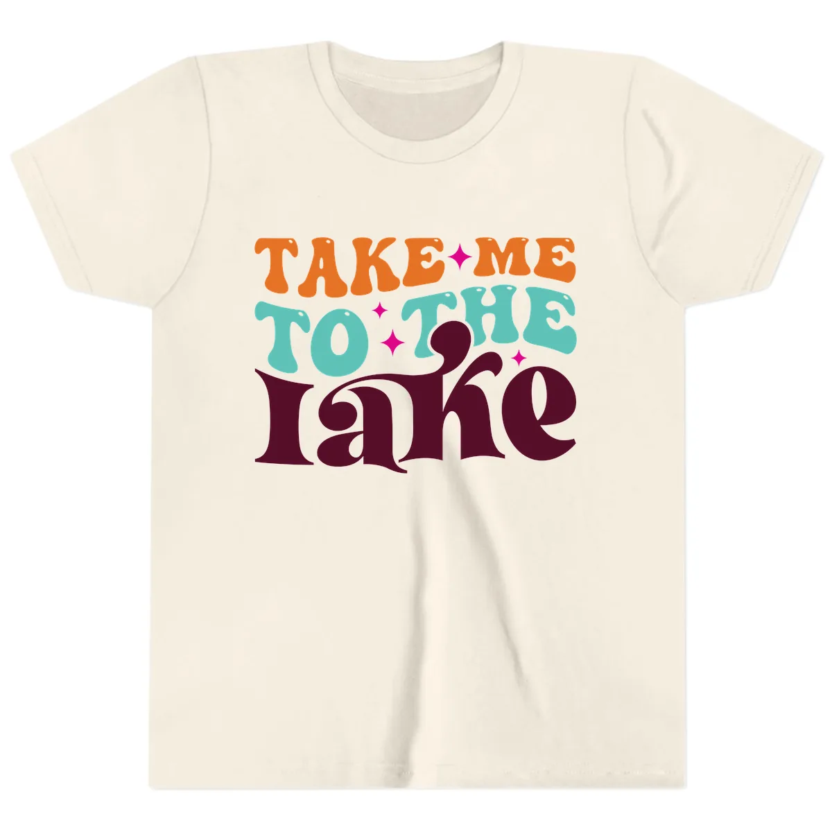 Take Me To The Lake Retro Typography Youth T-Shirt in Natural