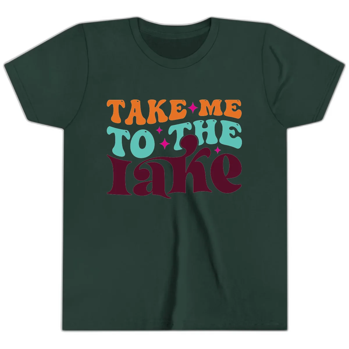 Take Me To The Lake Retro Typography Youth T-Shirt in Forest