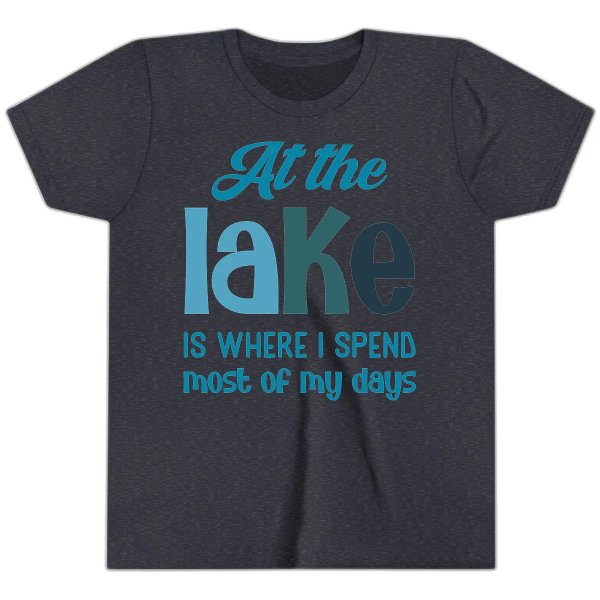 At The Lake Is Where I Spend My Days Youth T-Shirt in Heather Navy