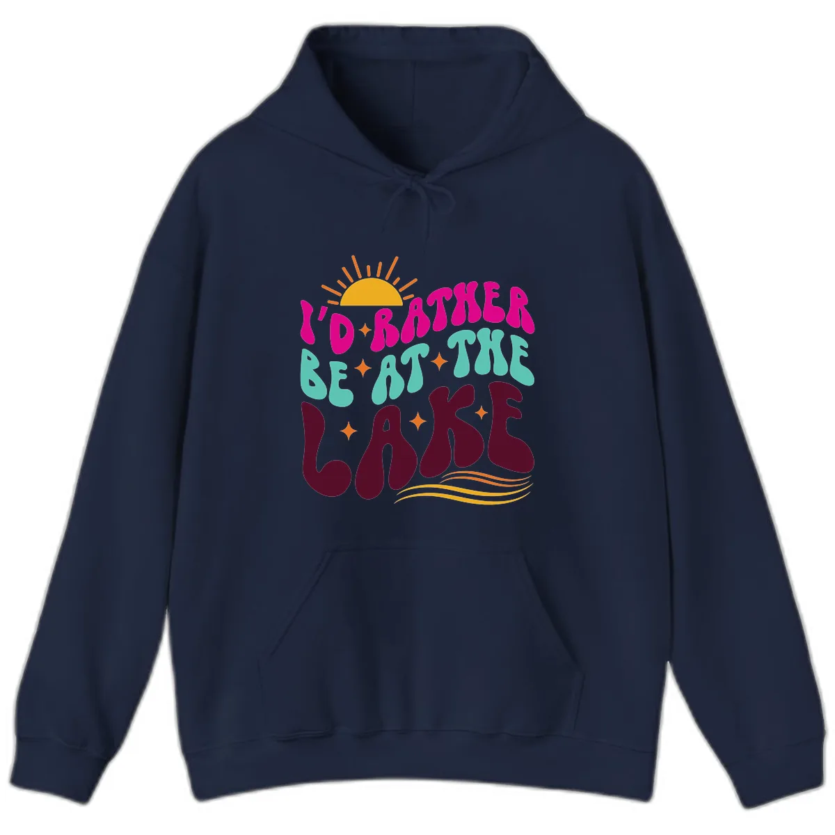 I'd Rather Be At The Lake Retro Design Hoodie in Navy