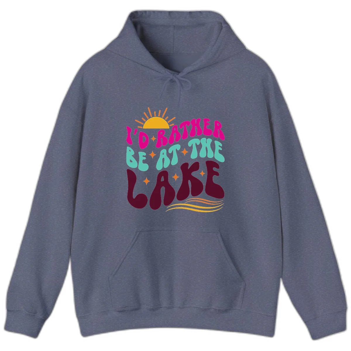 I'd Rather Be At The Lake Retro Design Hoodie in Heather Navy