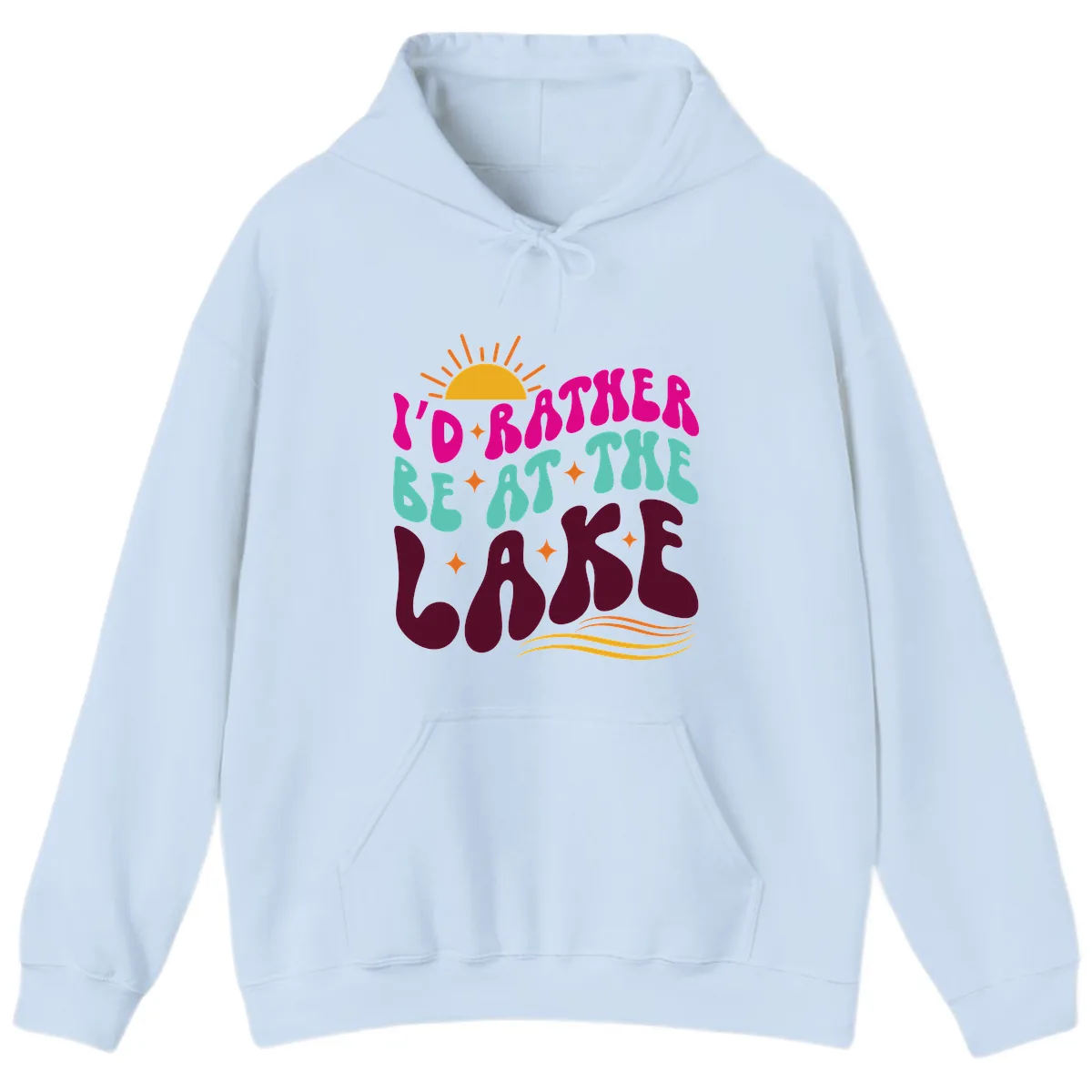 I'd Rather Be At The Lake Retro Design Hoodie in Light Blue