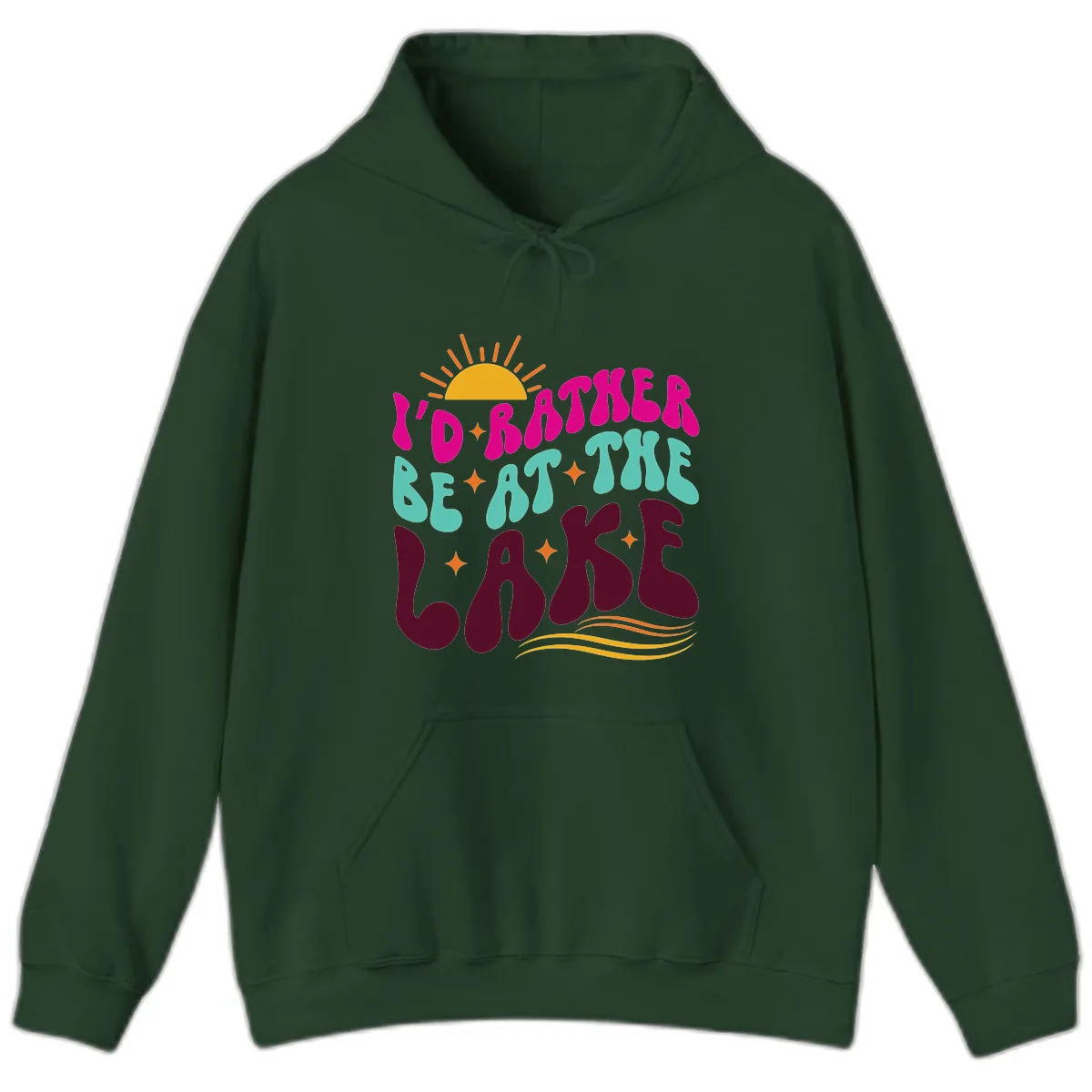I'd Rather Be At The Lake Retro Design Hoodie in Forest Green