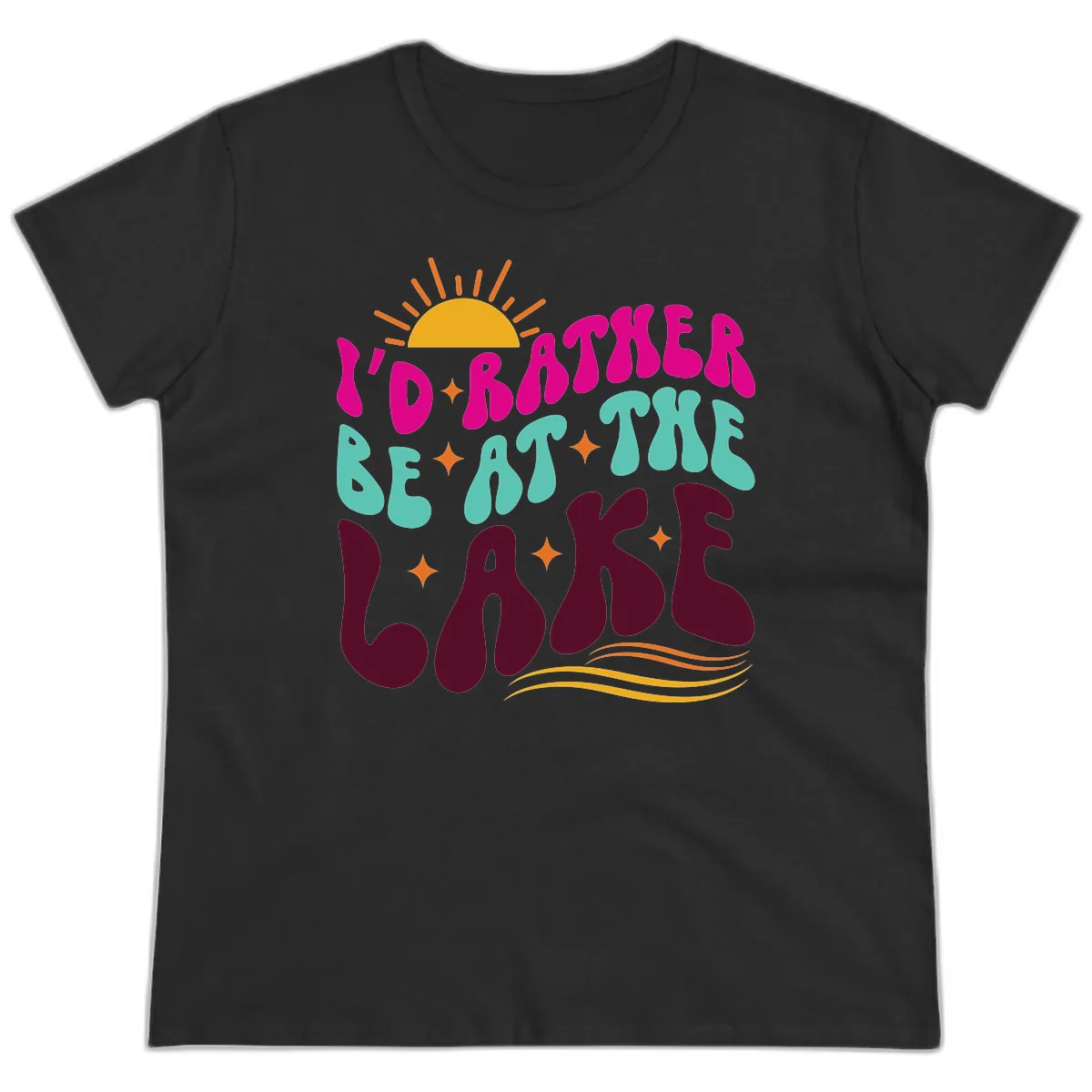 I'd Rather Be At The Lake Retro Design Ladies Tee in Black