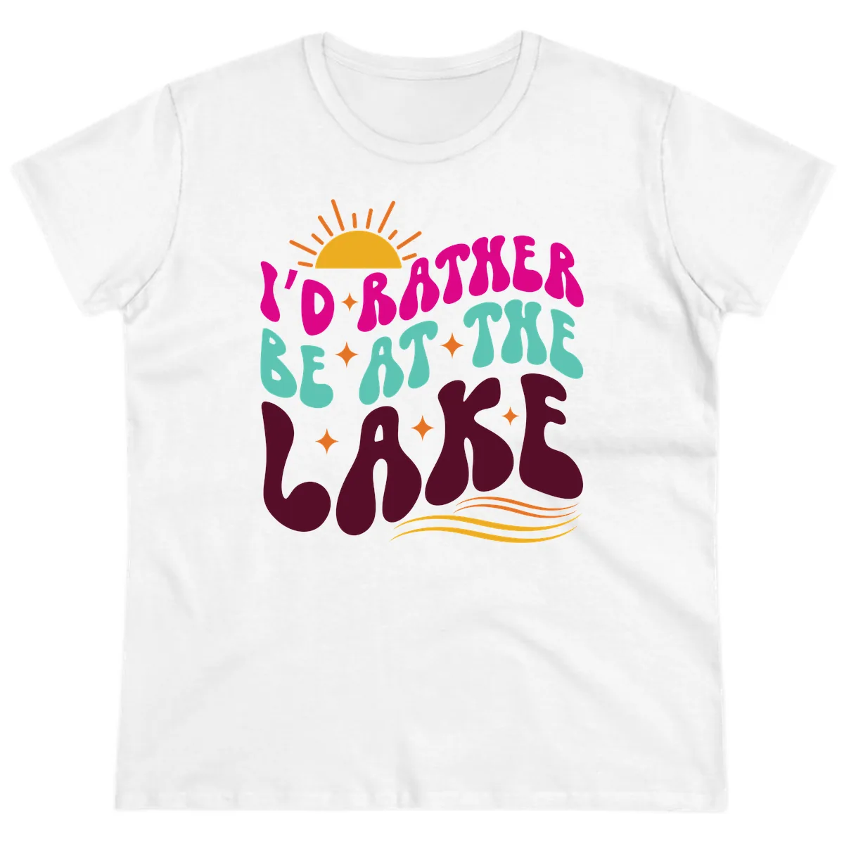 I'd Rather Be At The Lake Retro Design Ladies Tee in White