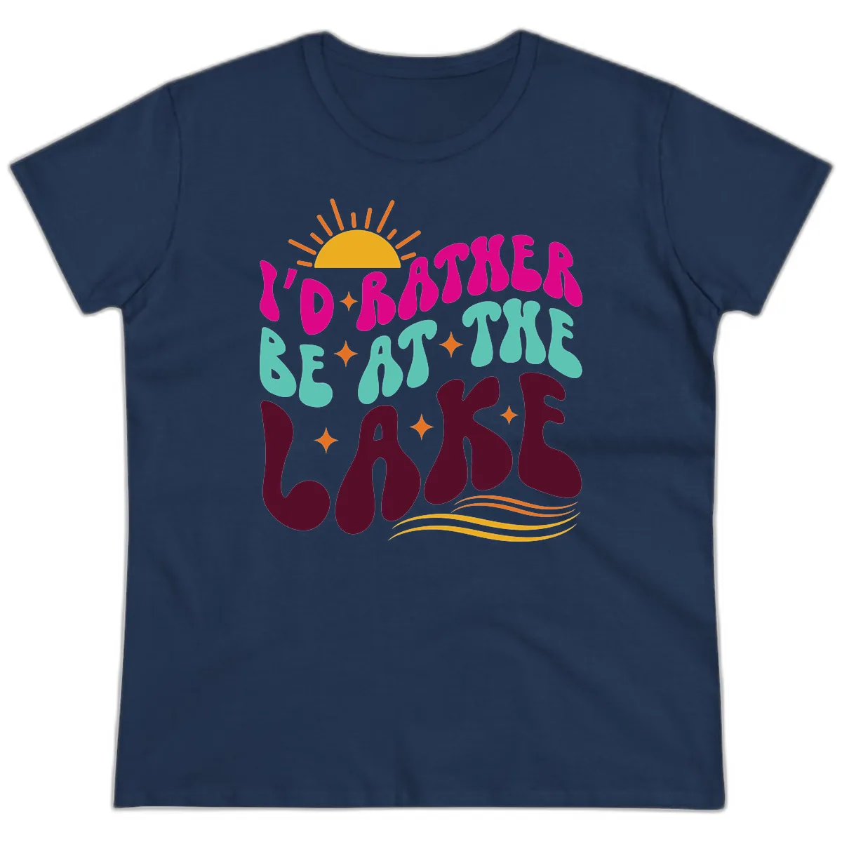 I'd Rather Be At The Lake Retro Design Ladies Tee in Navy