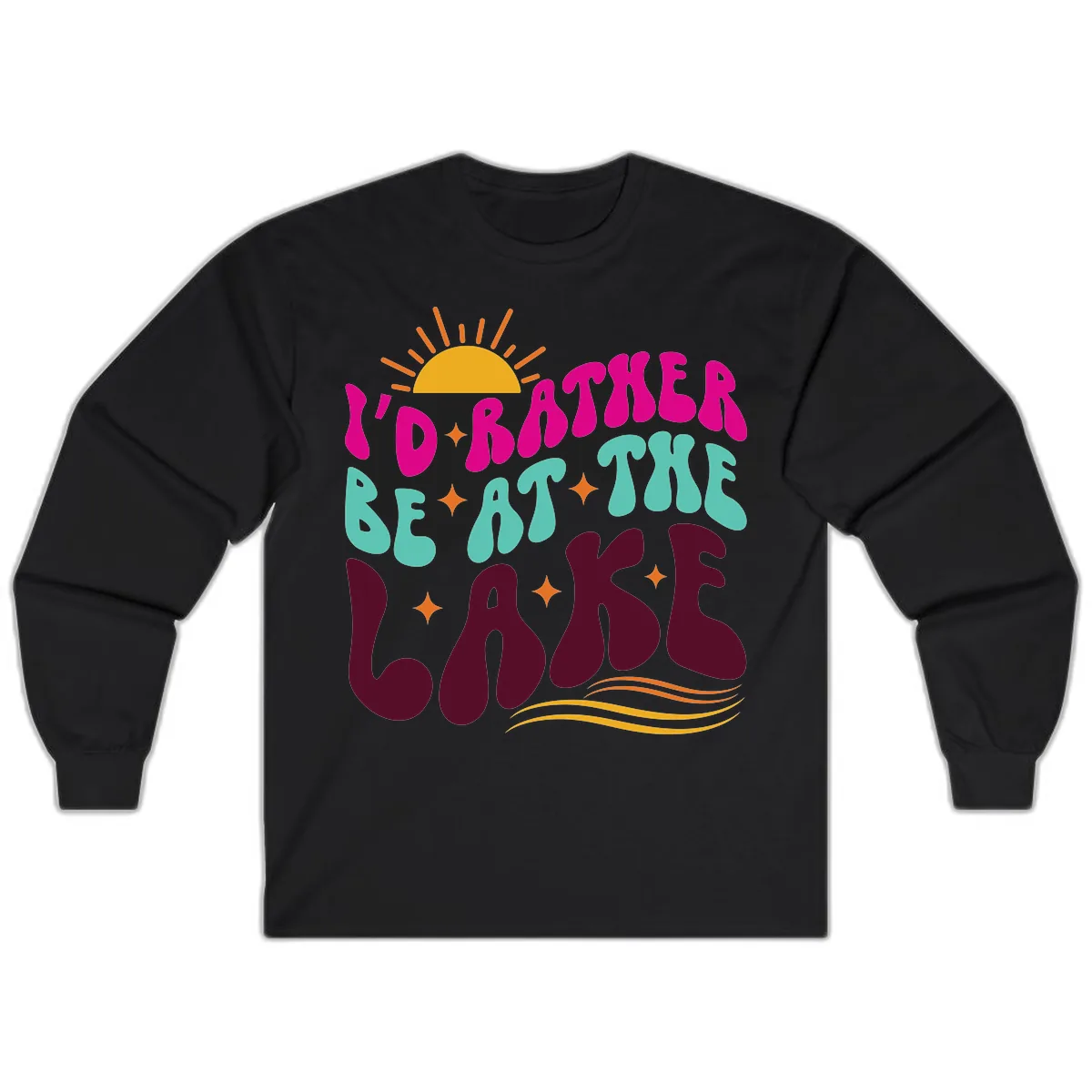 I'd Rather Be At The Lake Retro Design Long Sleeve in Black