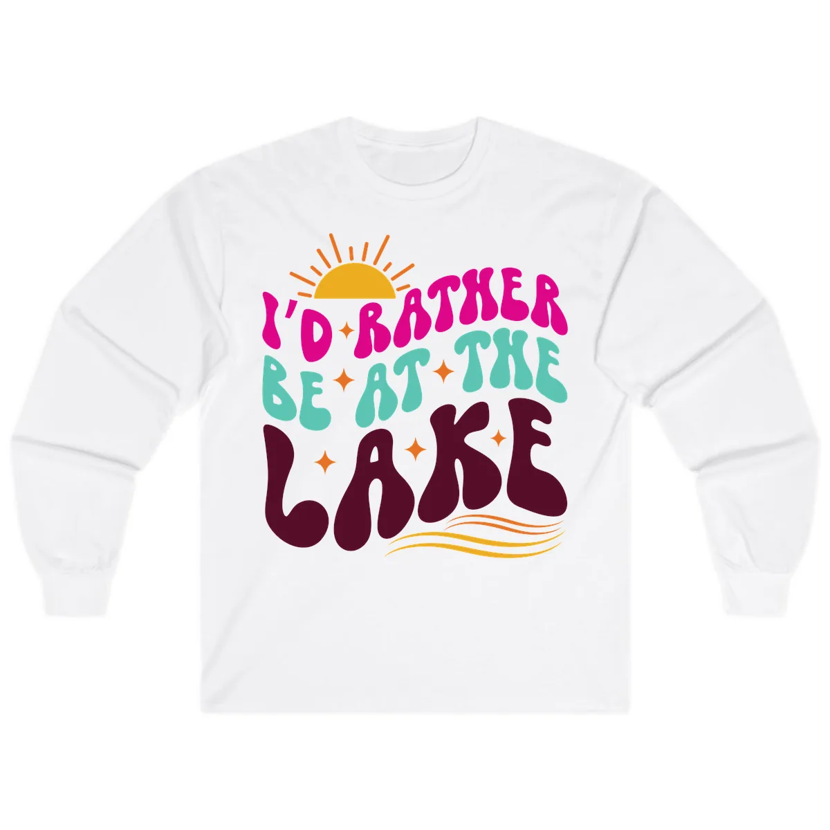 I'd Rather Be At The Lake Retro Design Long Sleeve in White