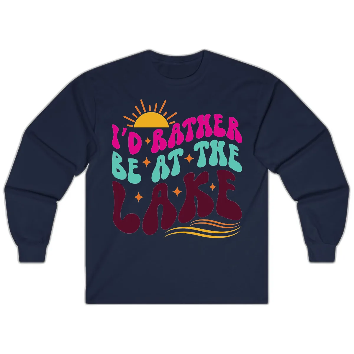 I'd Rather Be At The Lake Retro Design Long Sleeve in Navy