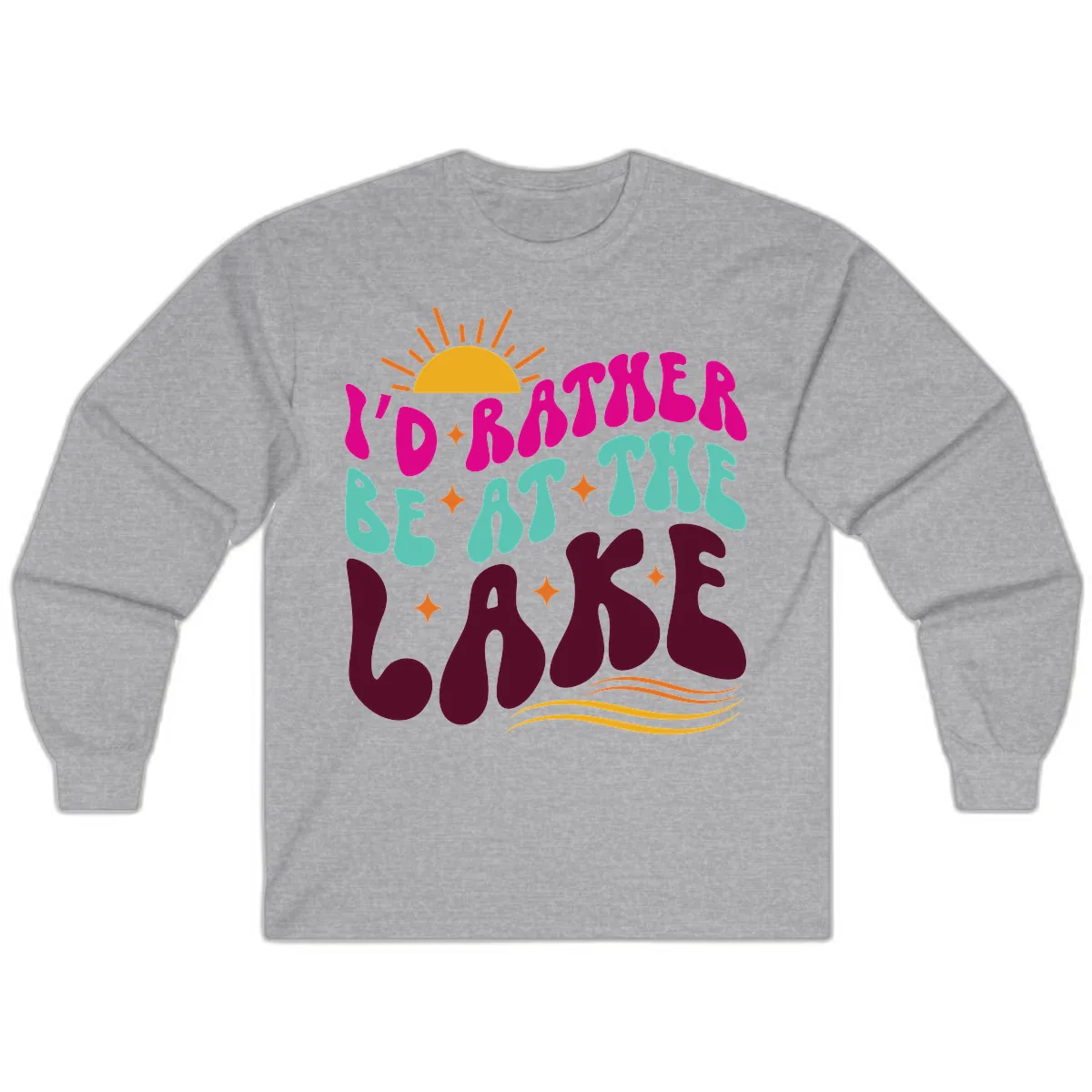 I'd Rather Be At The Lake Retro Design Long Sleeve in Sport Grey