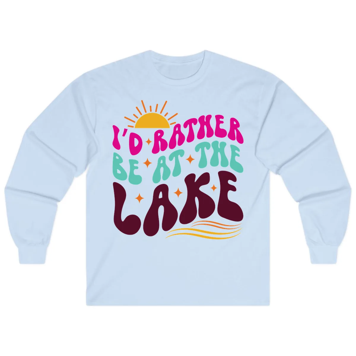 I'd Rather Be At The Lake Retro Design Long Sleeve in Light Blue