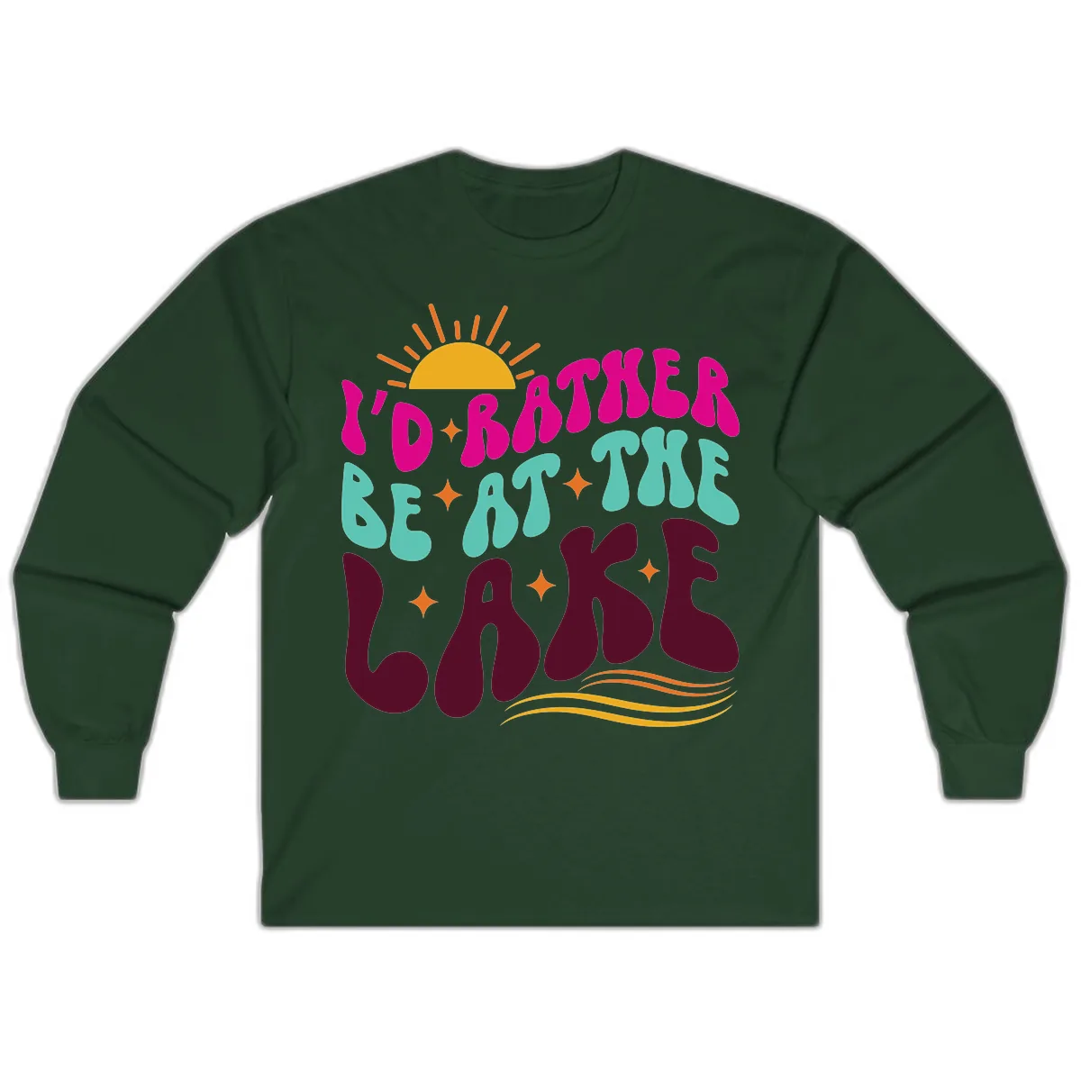 I'd Rather Be At The Lake Retro Design Long Sleeve in Forest Green