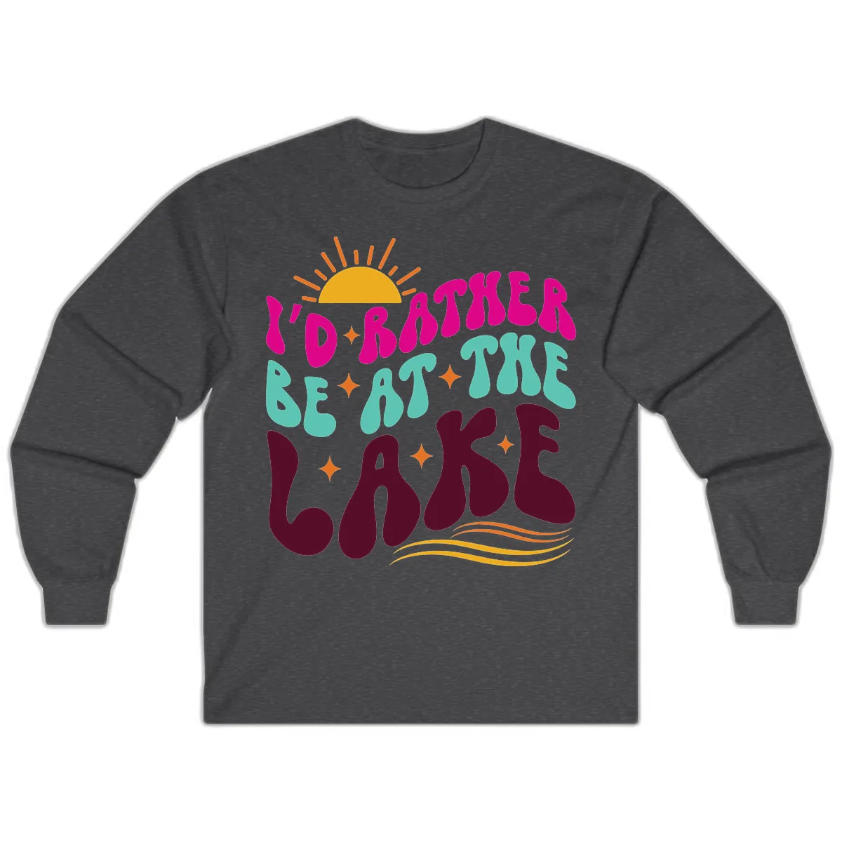 I'd Rather Be At The Lake Retro Design Long Sleeve in Dark Heather