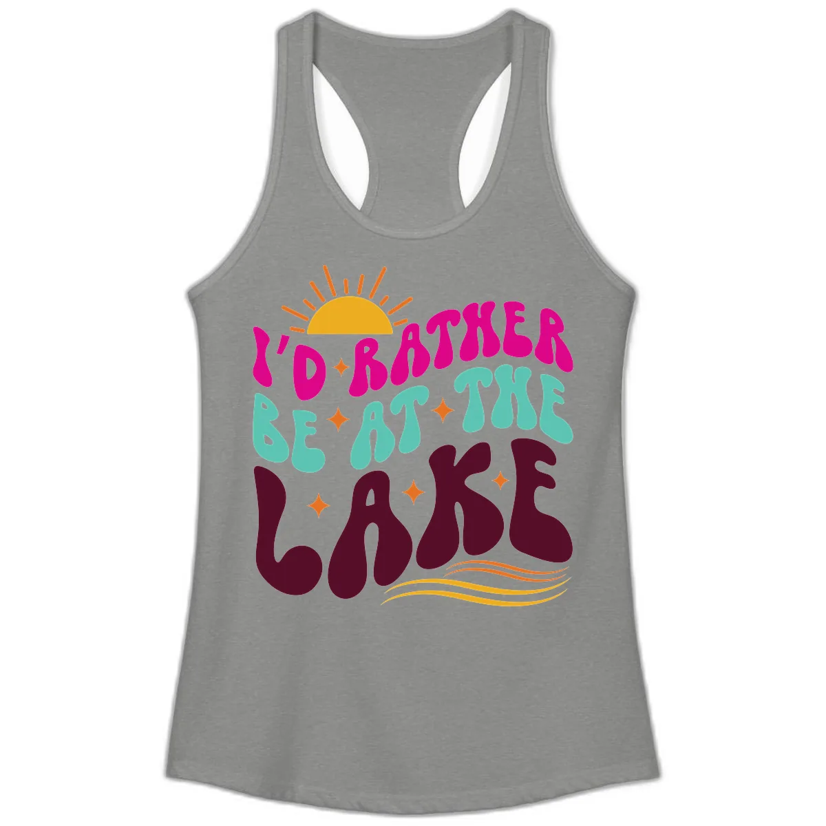 I'd Rather Be At The Lake Retro Design Ladies Tank in Heather Grey
