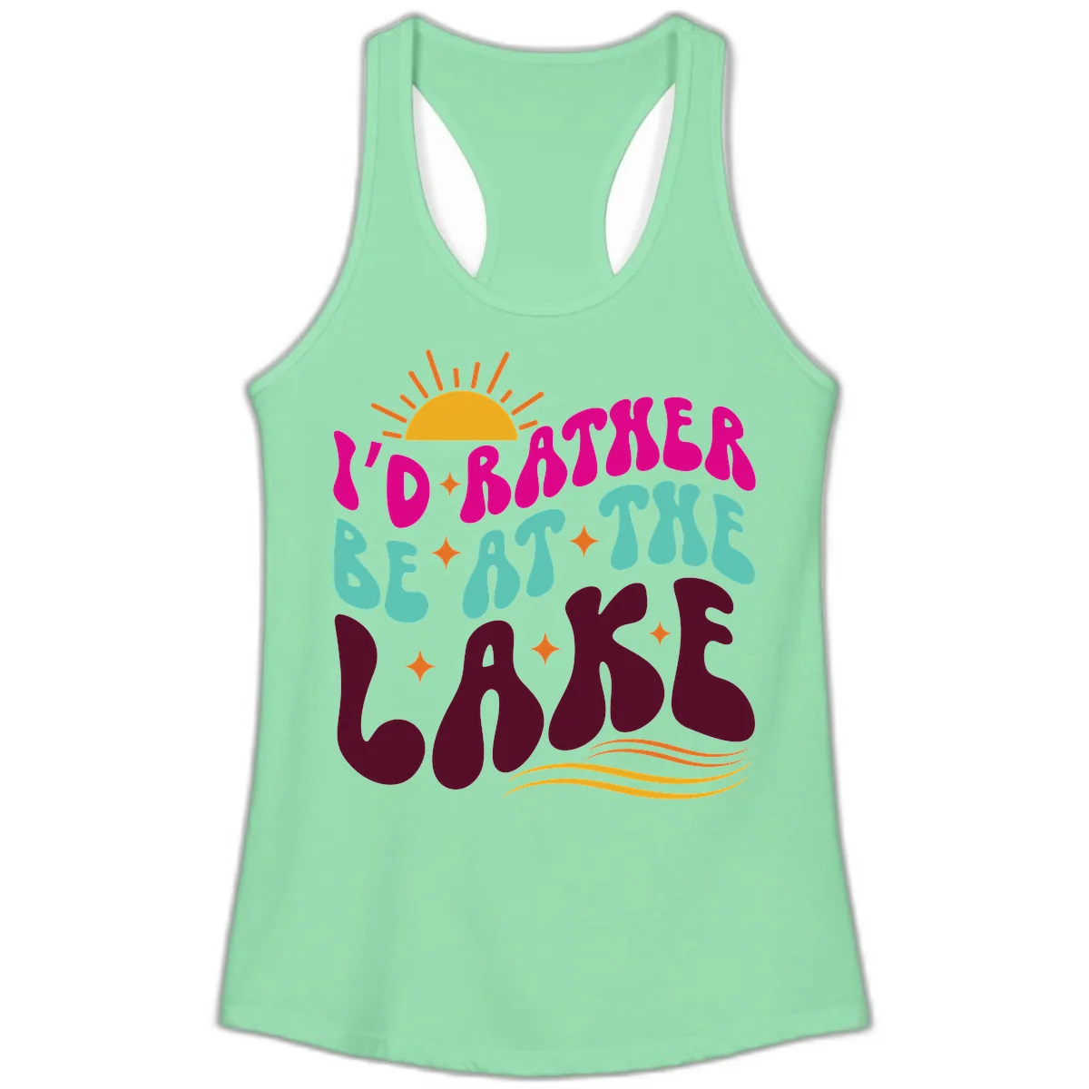 I'd Rather Be At The Lake Retro Design Ladies Tank in Solid Mint