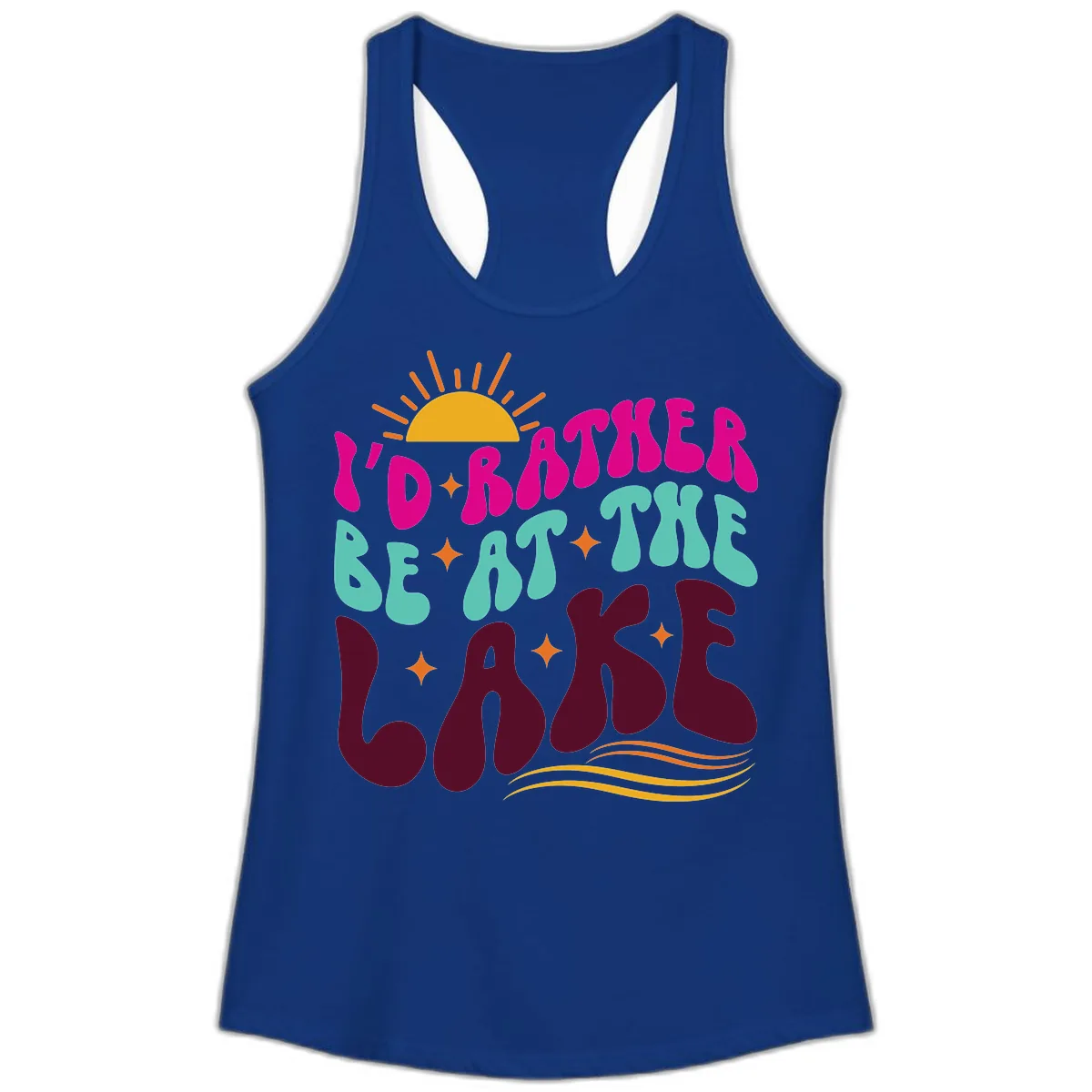 I'd Rather Be At The Lake Retro Design Ladies Tank in Solid Royal