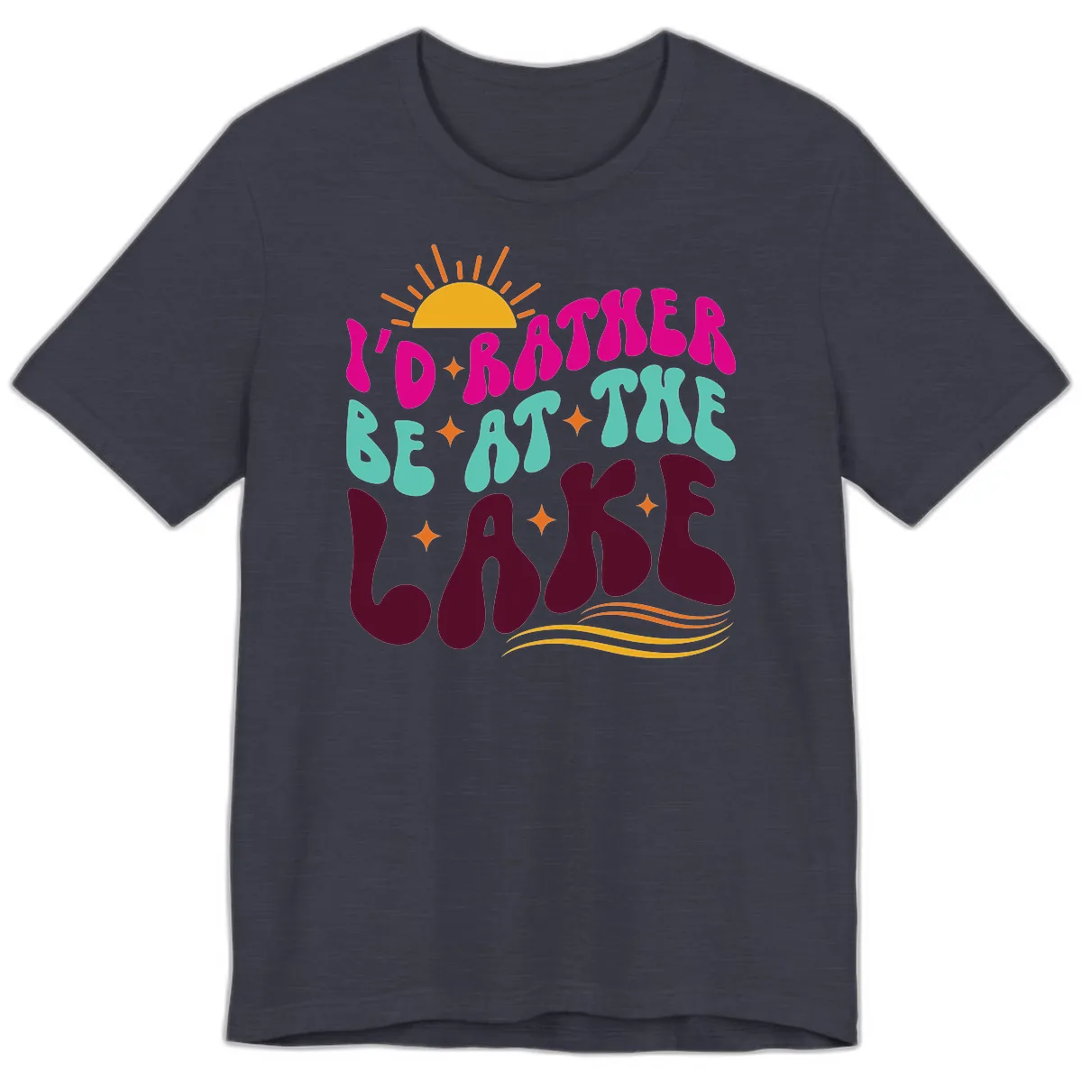 I'd Rather Be At The Lake Retro Design Premium T-Shirt in Heather Midnight Navy