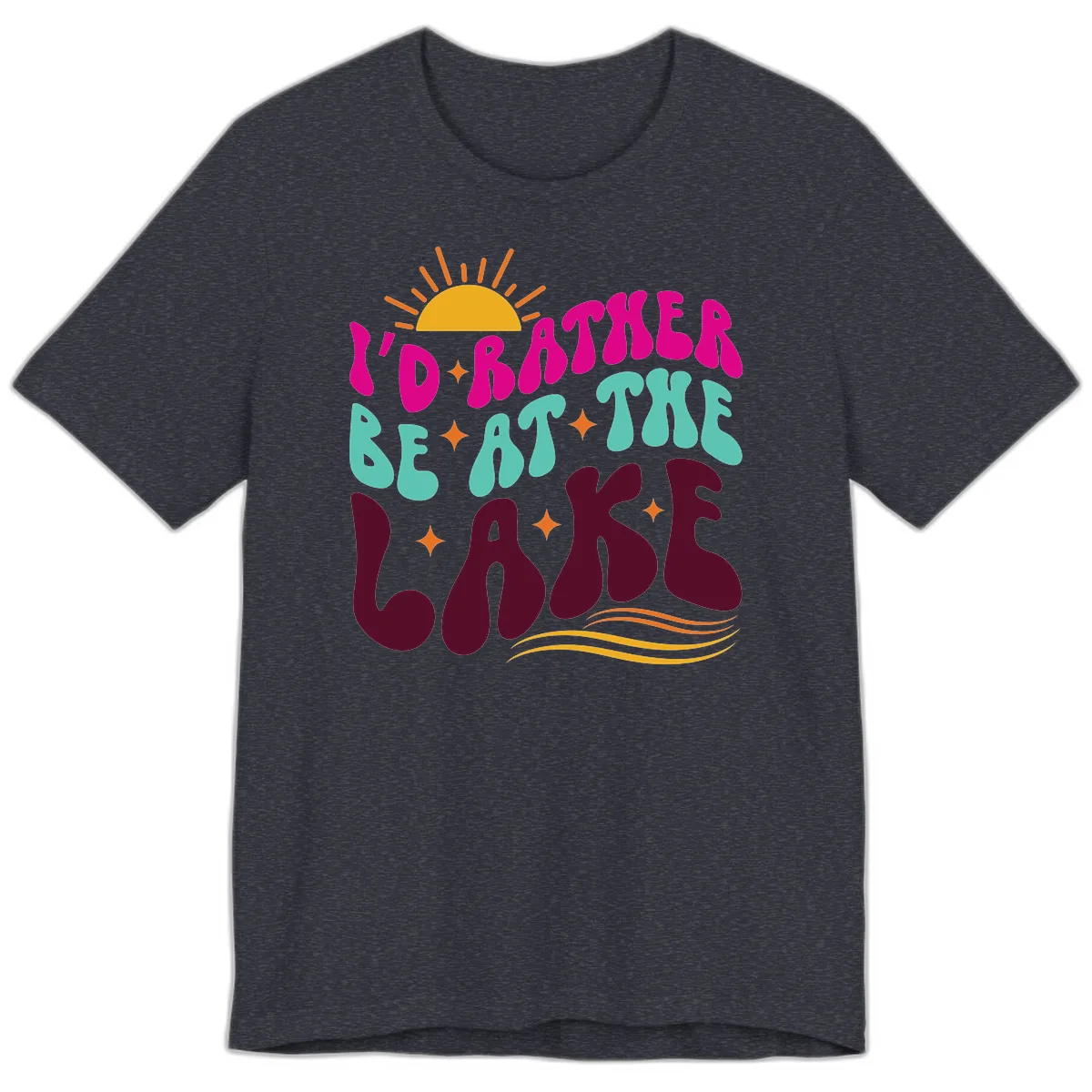 I'd Rather Be At The Lake Retro Design Premium T-Shirt in Heather Navy