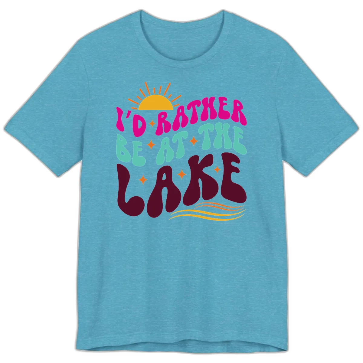 I'd Rather Be At The Lake Retro Design Premium T-Shirt in Heather Aqua