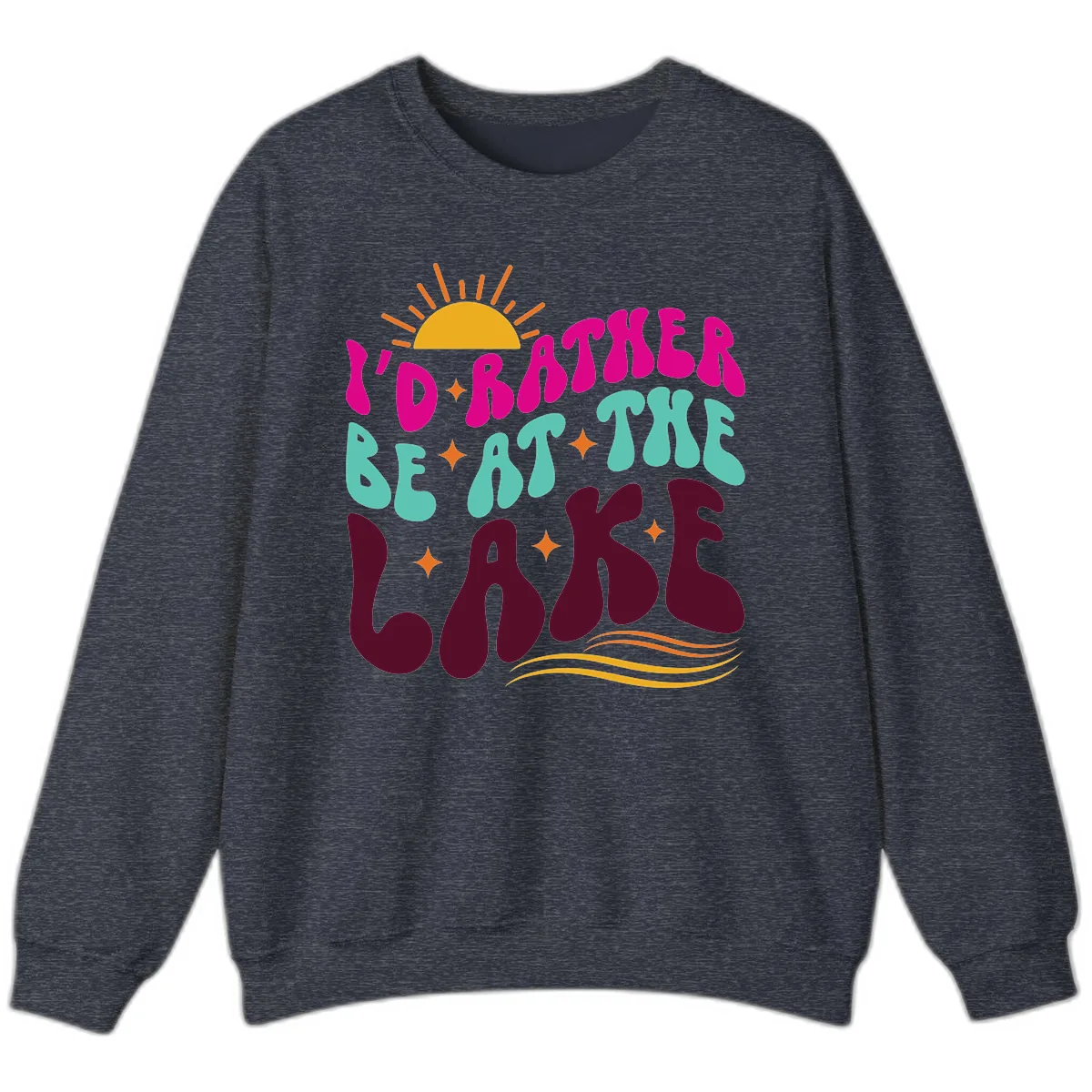 I'd Rather Be At The Lake Retro Design Sweatshirt in Heather Sport Dark Navy