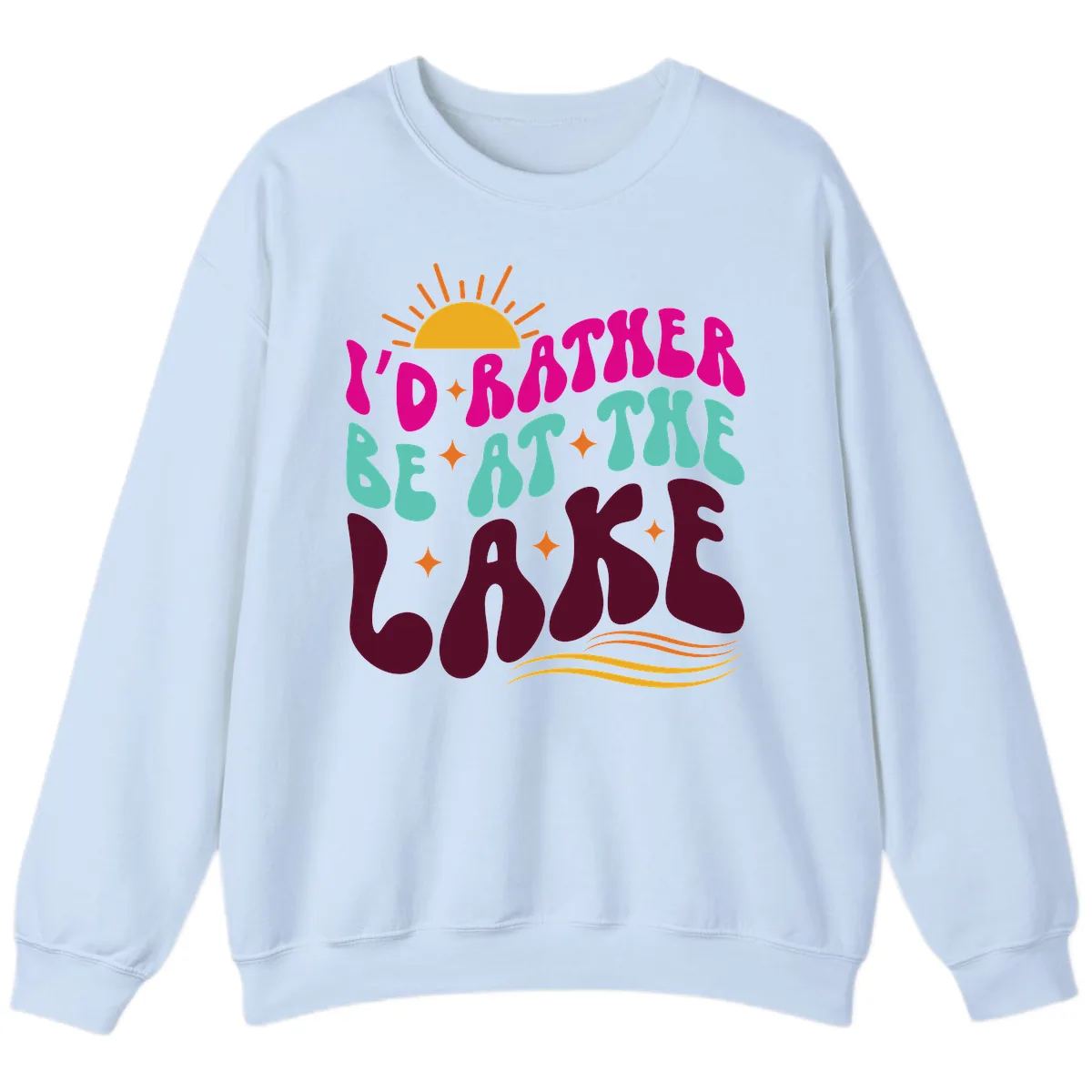 I'd Rather Be At The Lake Retro Design Sweatshirt in Light Blue
