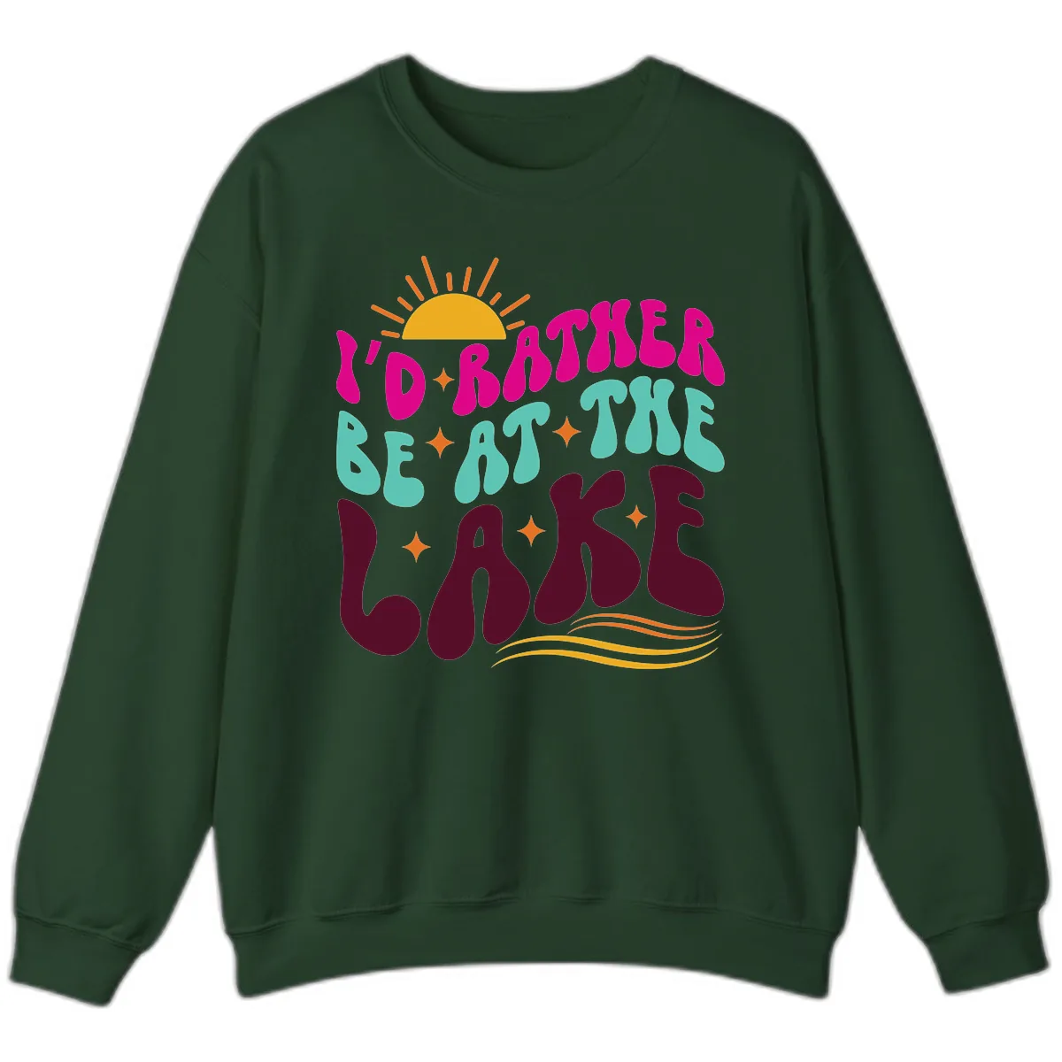 I'd Rather Be At The Lake Retro Design Sweatshirt in Forest Green