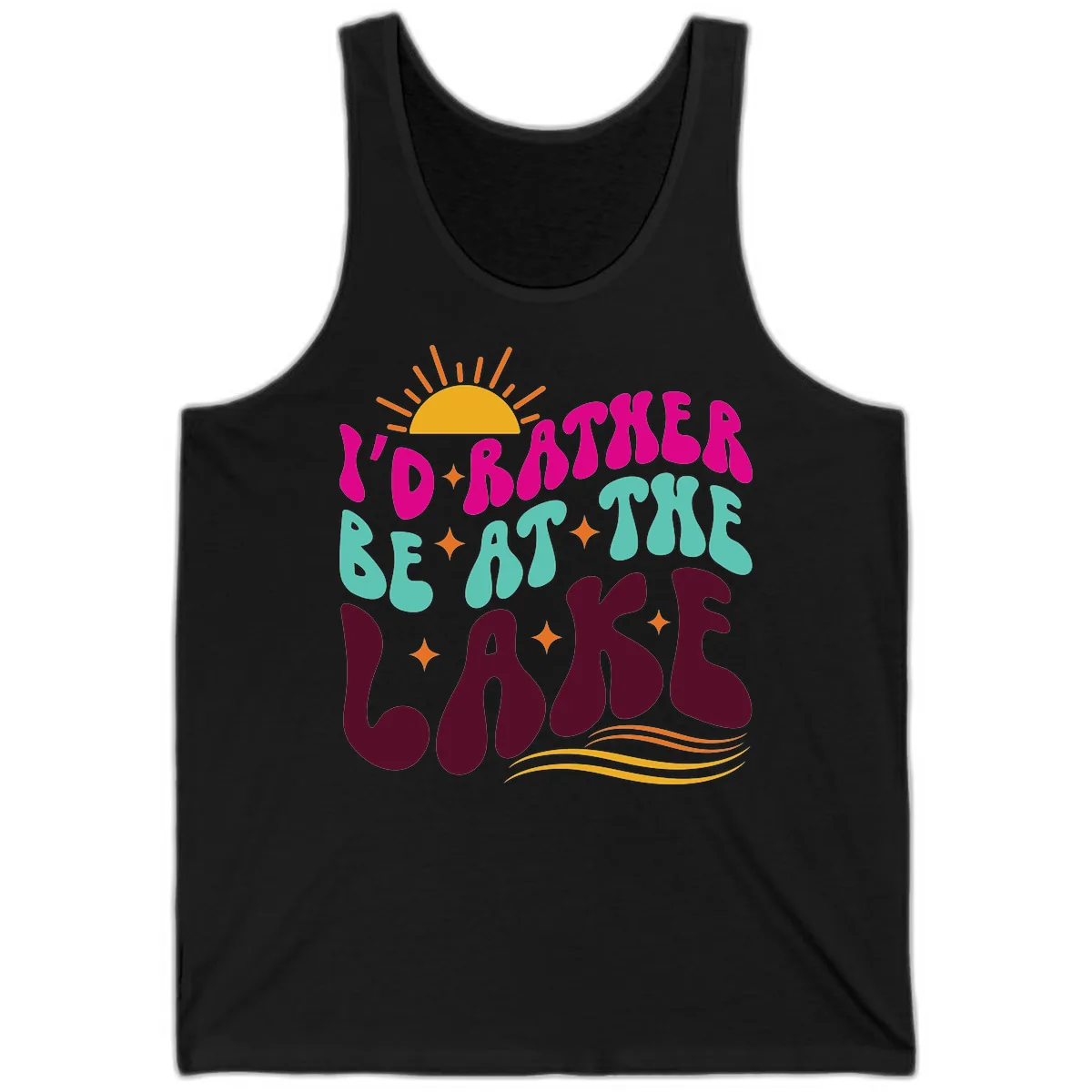 I'd Rather Be At The Lake Retro Design Tank in Black