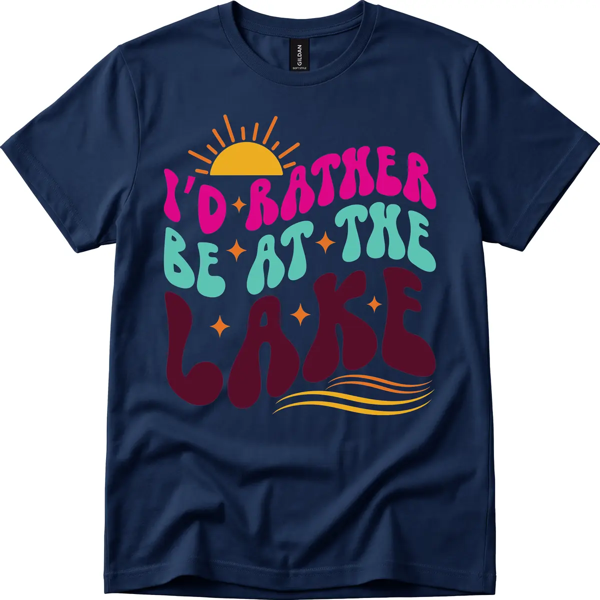 I'd Rather Be At The Lake Retro Design T-Shirt in Navy