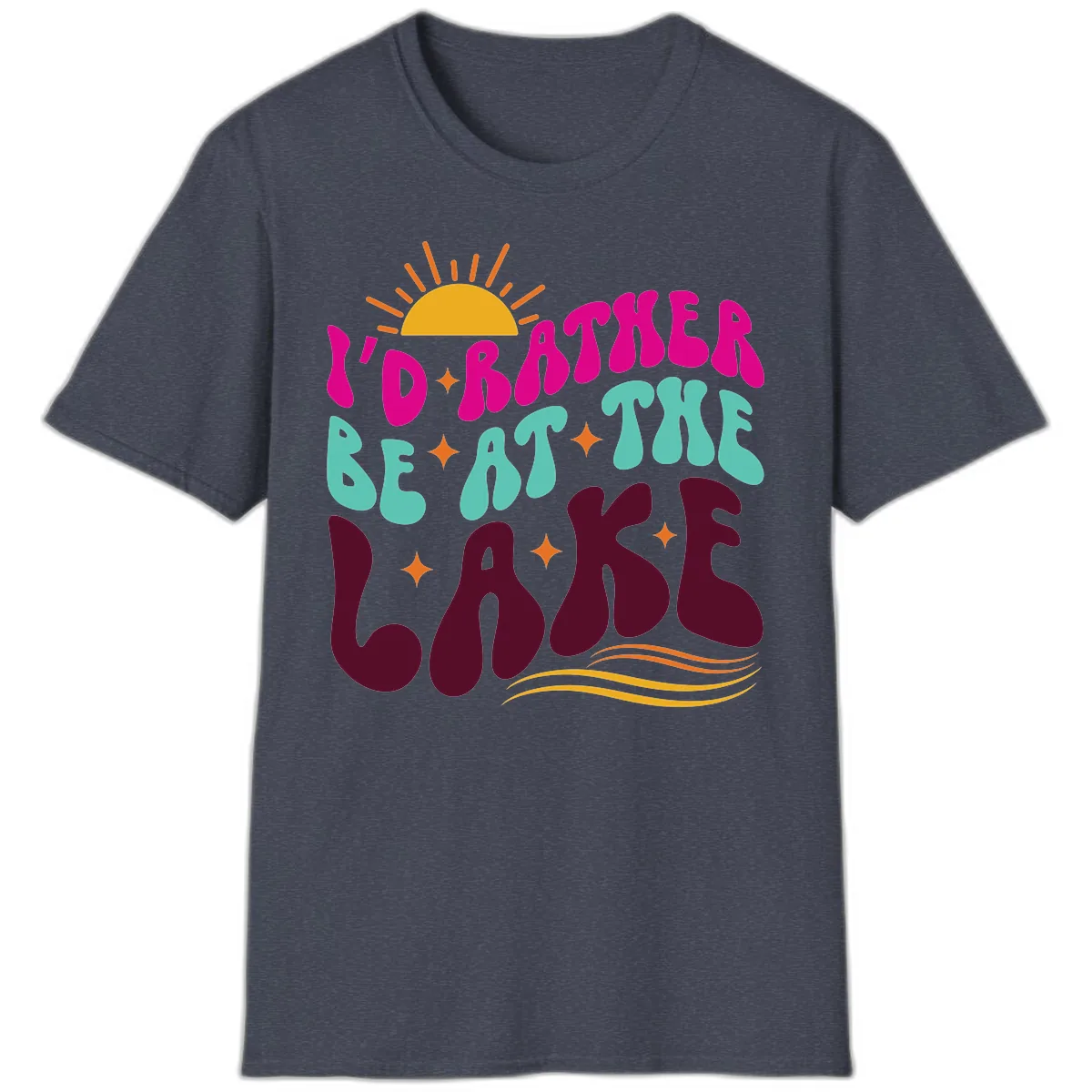 I'd Rather Be At The Lake Retro Design T-Shirt in Heather Navy