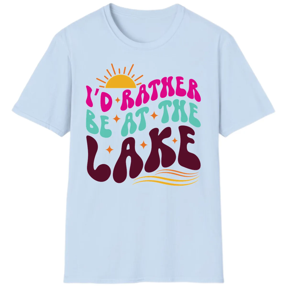 I'd Rather Be At The Lake Retro Design T-Shirt in Light Blue