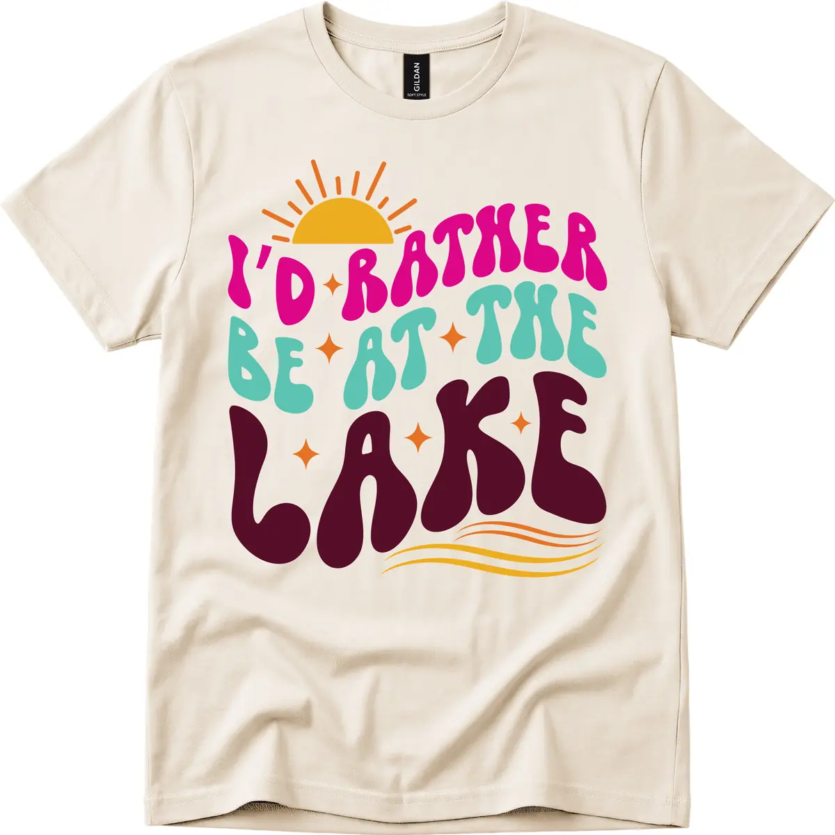 I'd Rather Be At The Lake Retro Design T-Shirt in Natural