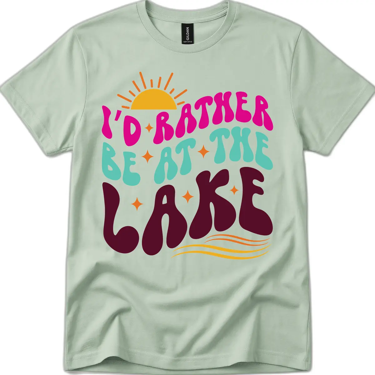 I'd Rather Be At The Lake Retro Design T-Shirt in Sage