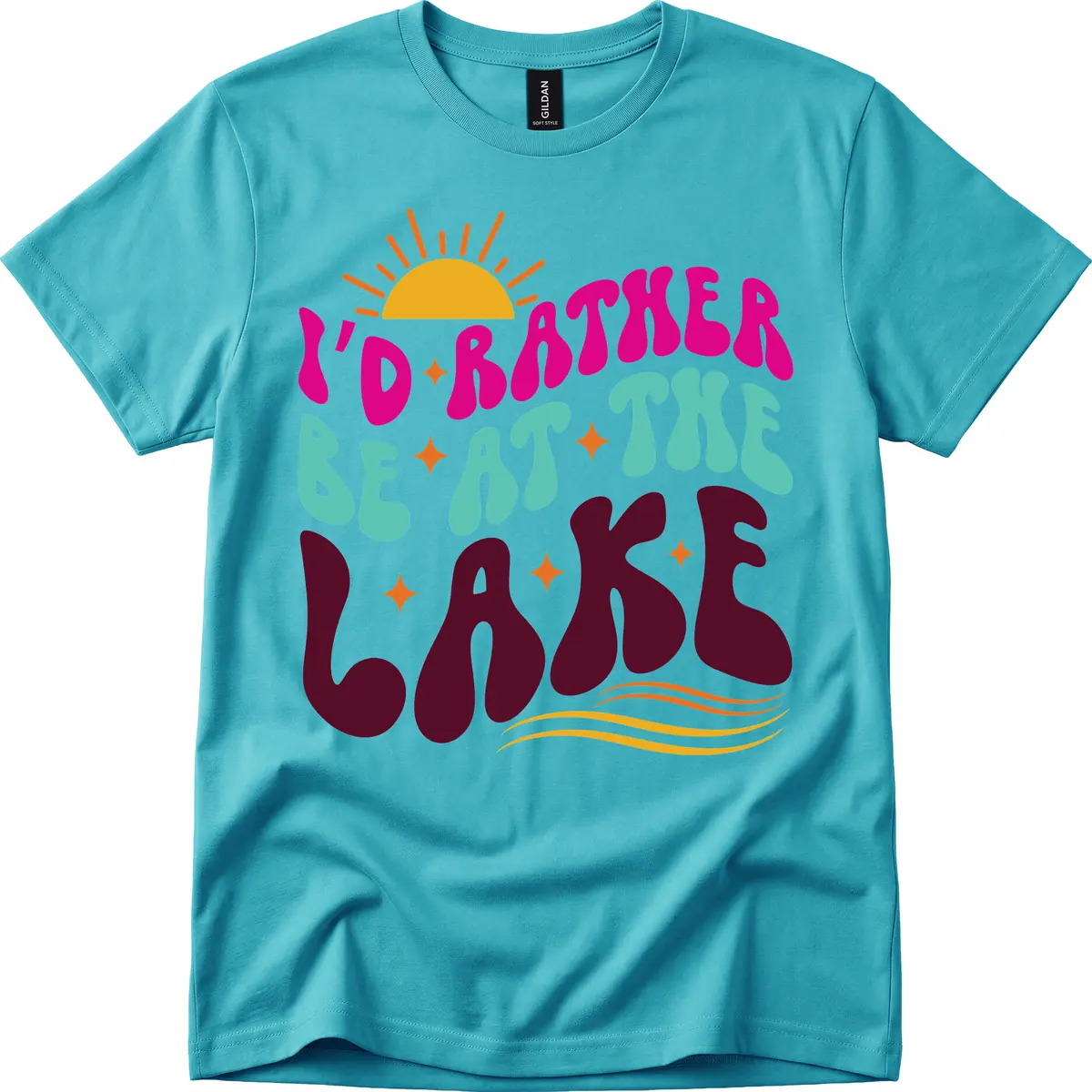 I'd Rather Be At The Lake Retro Design T-Shirt in Tropical Blue