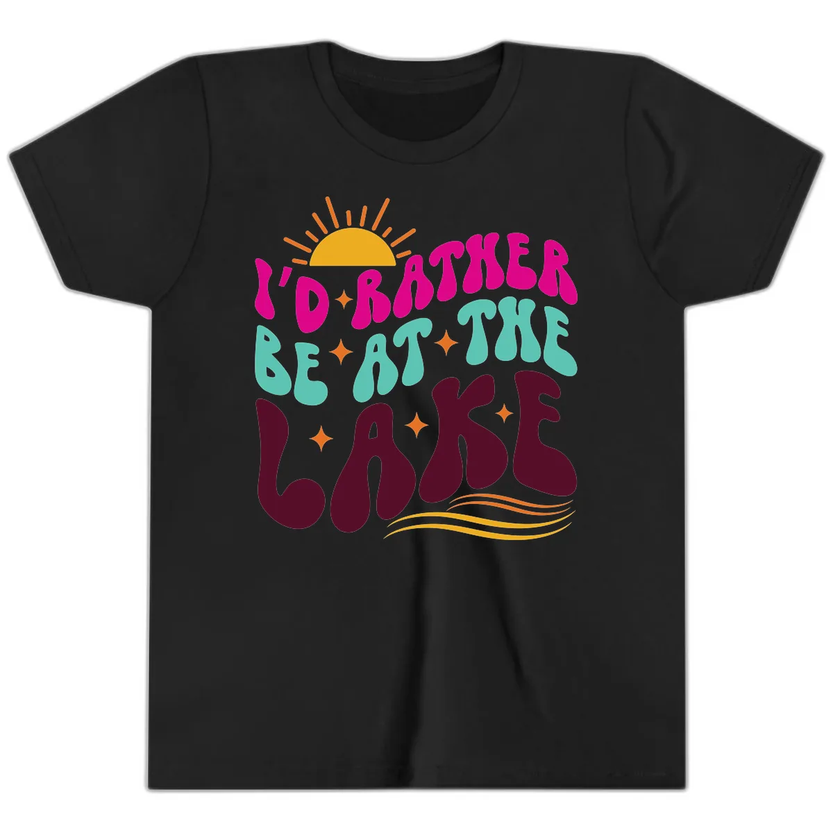 I'd Rather Be At The Lake Retro Design Youth T-Shirt in Black