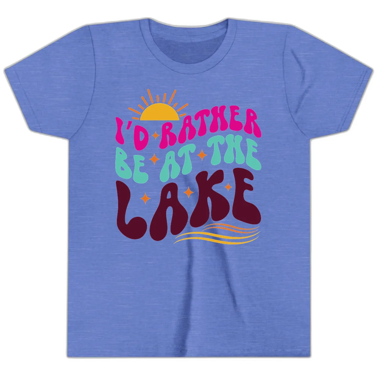 I'd Rather Be At The Lake Retro Design Youth T-Shirt in Heather Columbia Blue