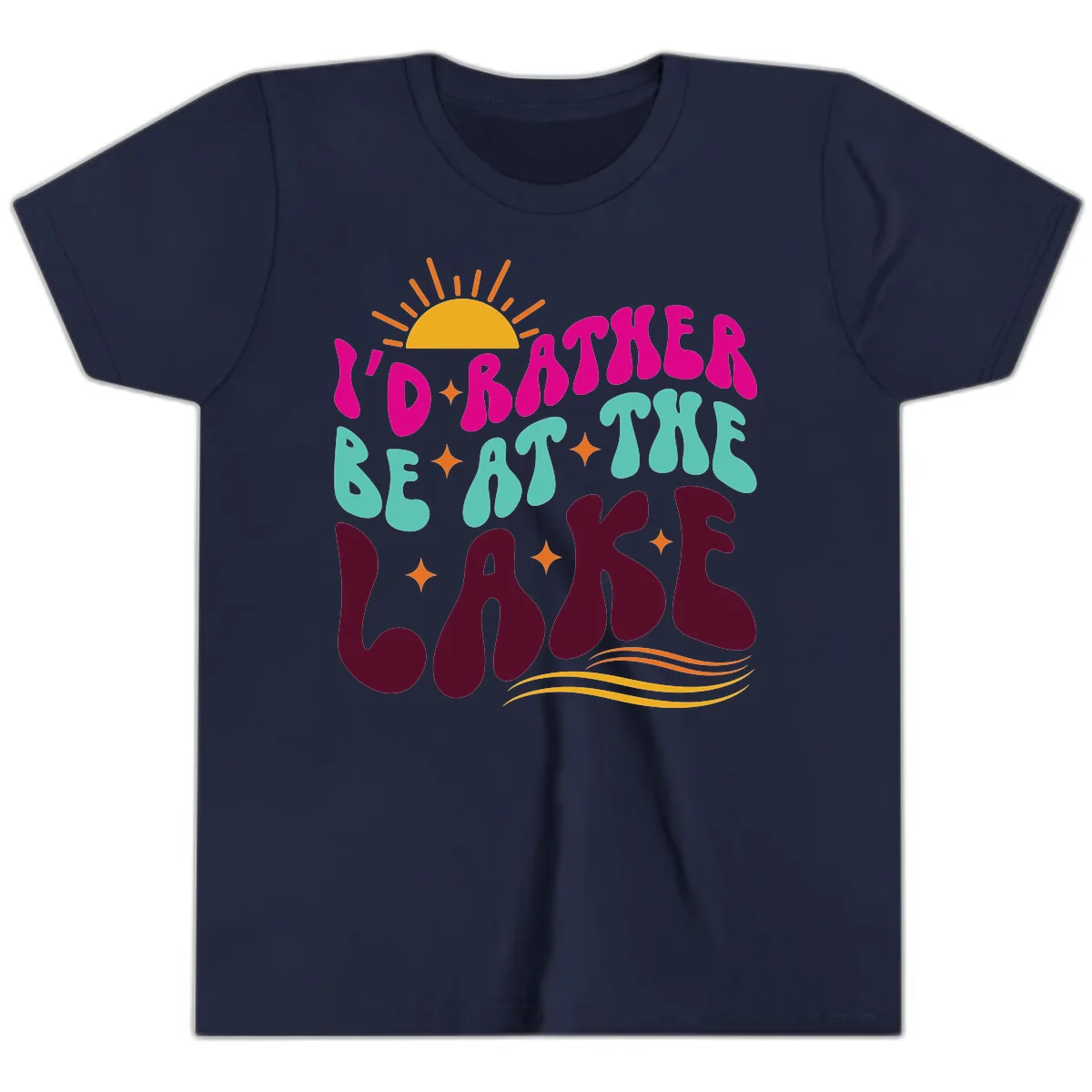 I'd Rather Be At The Lake Retro Design Youth T-Shirt in Navy