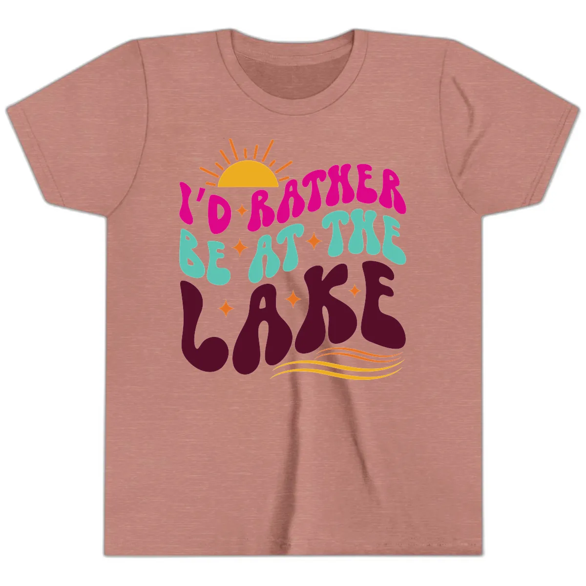 I'd Rather Be At The Lake Retro Design Youth T-Shirt in Heather Mauve