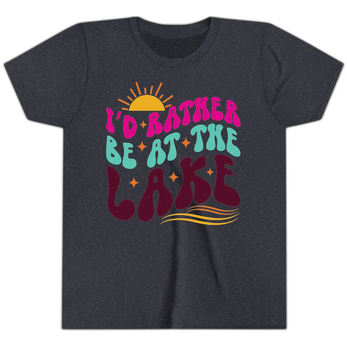 I'd Rather Be At The Lake Retro Design Youth T-Shirt in Heather Navy