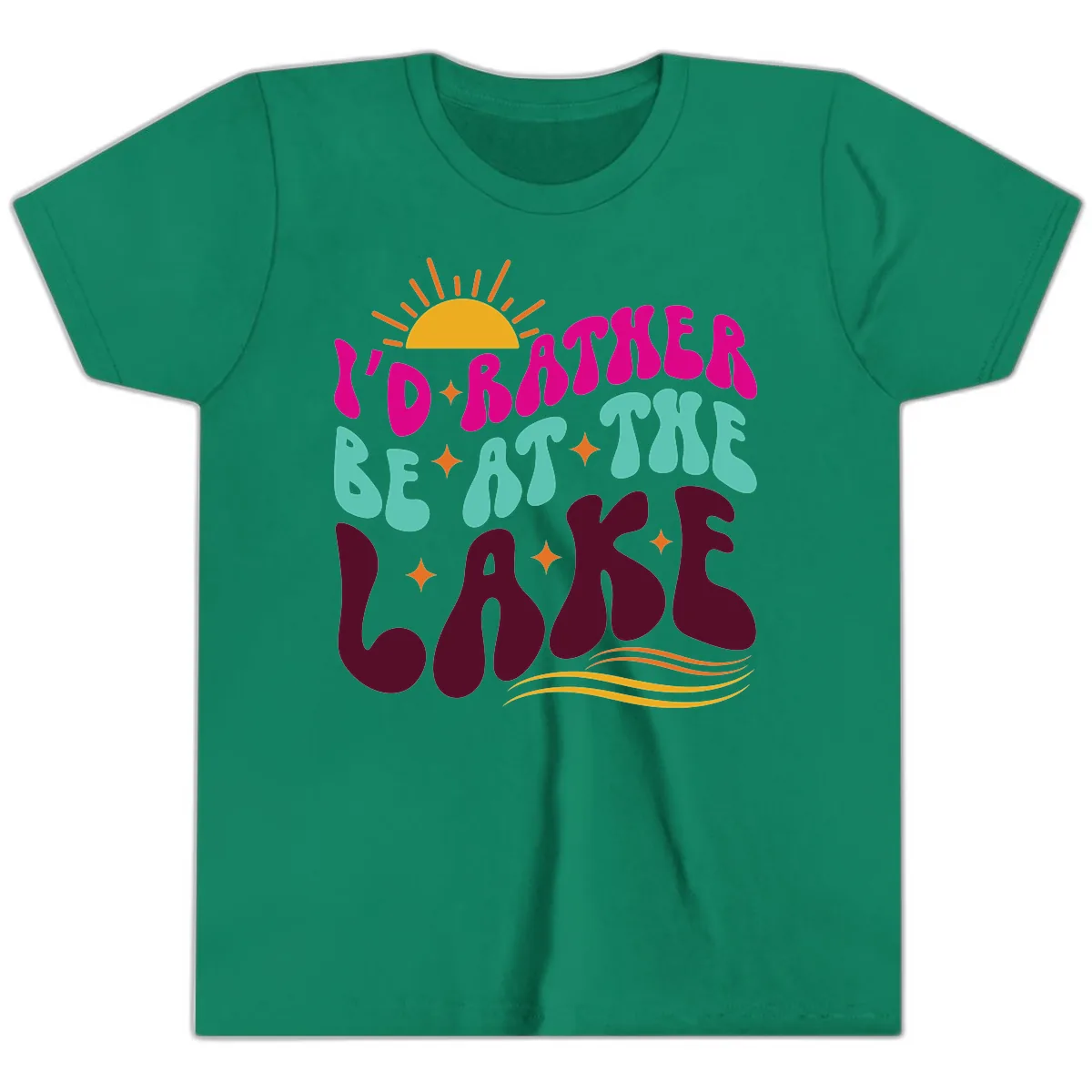 I'd Rather Be At The Lake Retro Design Youth T-Shirt in Kelly