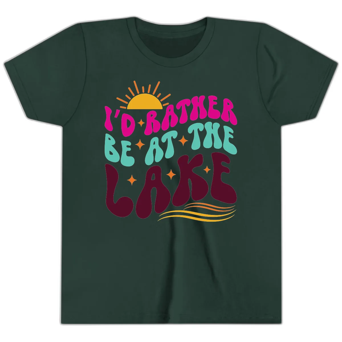 I'd Rather Be At The Lake Retro Design Youth T-Shirt in Forest