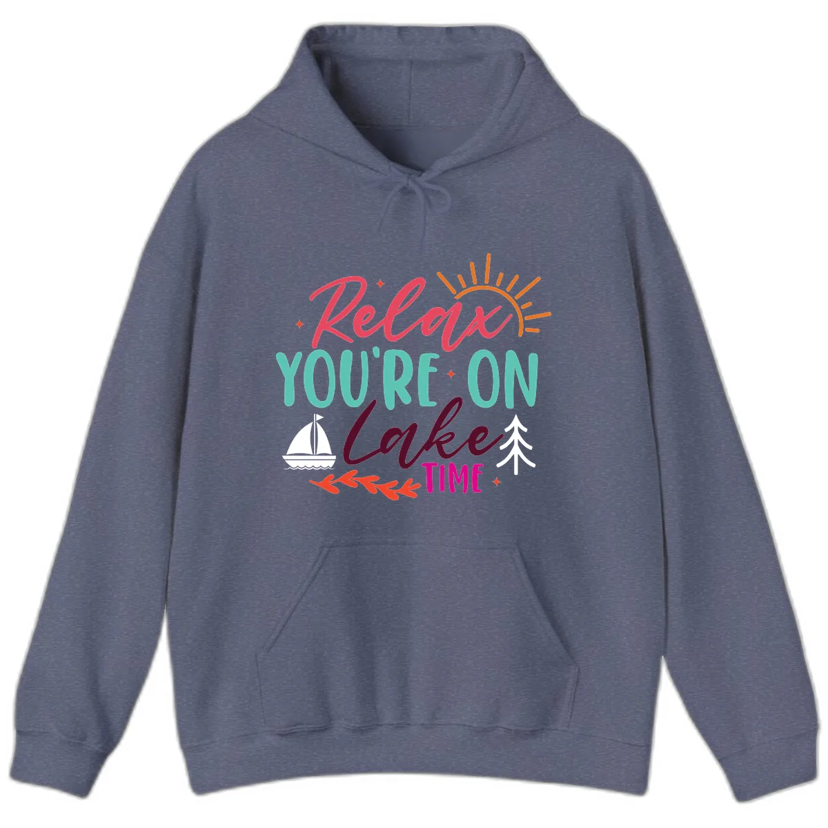 Relax You're On Lake Time Hoodie in Heather Navy