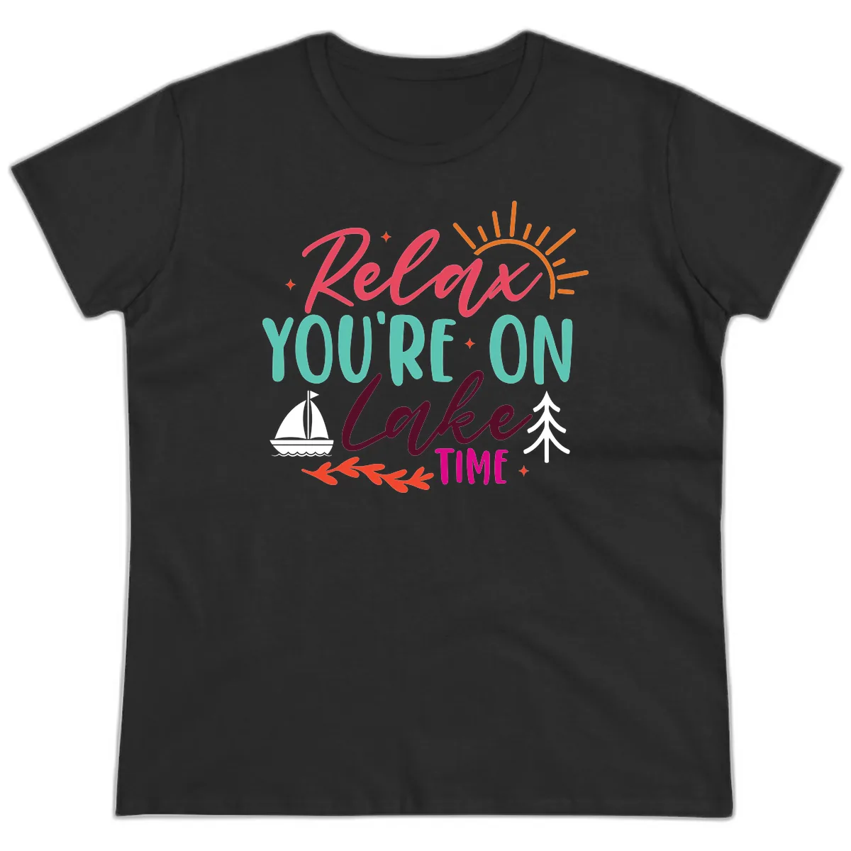 Relax You're On Lake Time Ladies Tee in Black