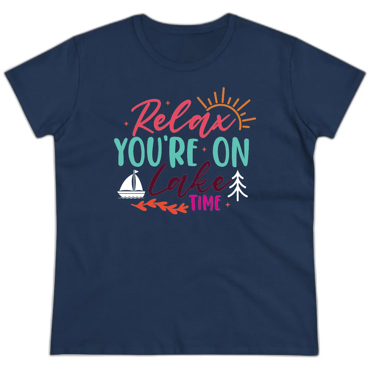 Relax You're On Lake Time Ladies Tee in Navy